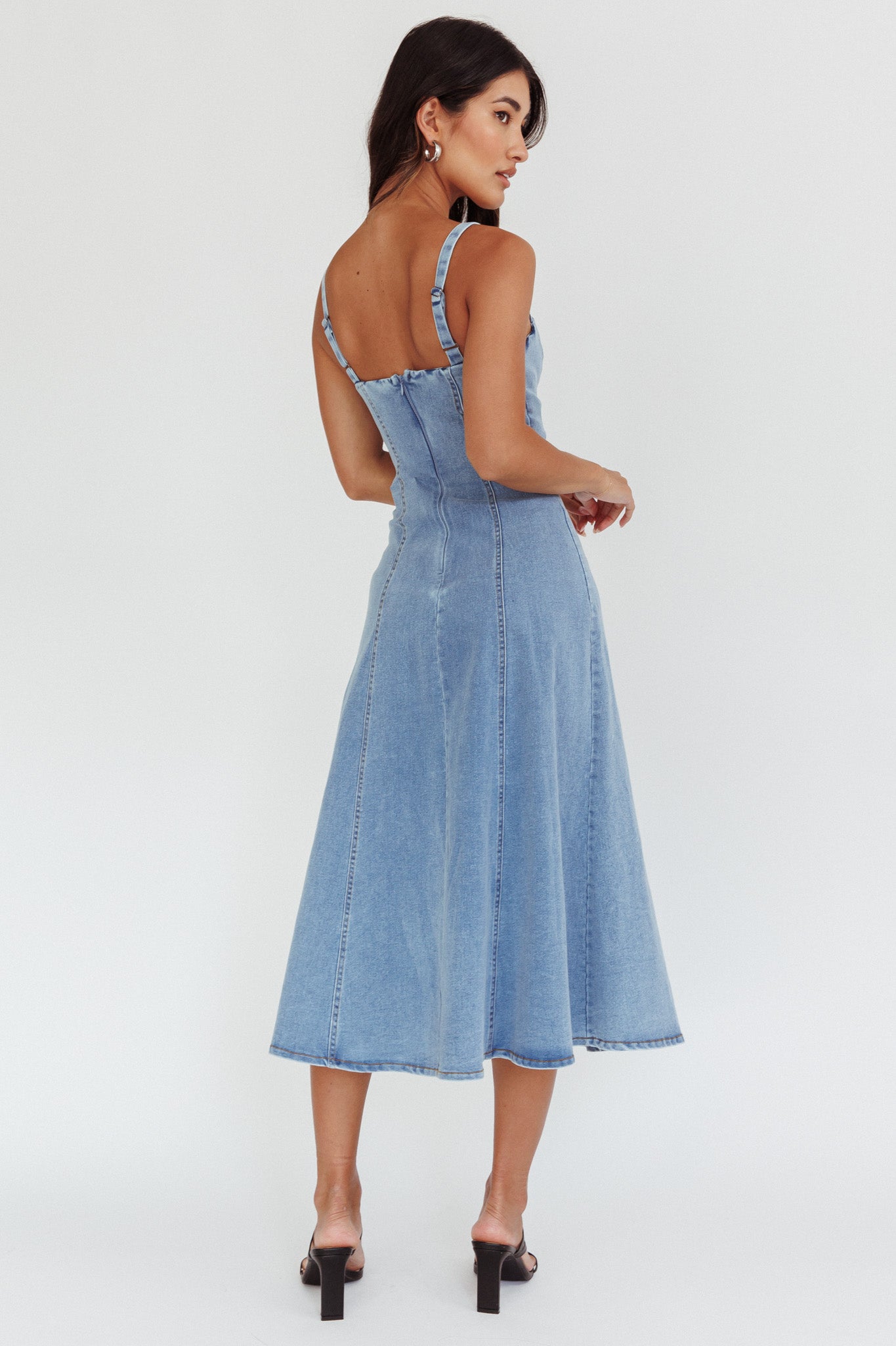 Catch My Drift A-Line Midi Dress Denim Blue by Selfie Leslie Australia