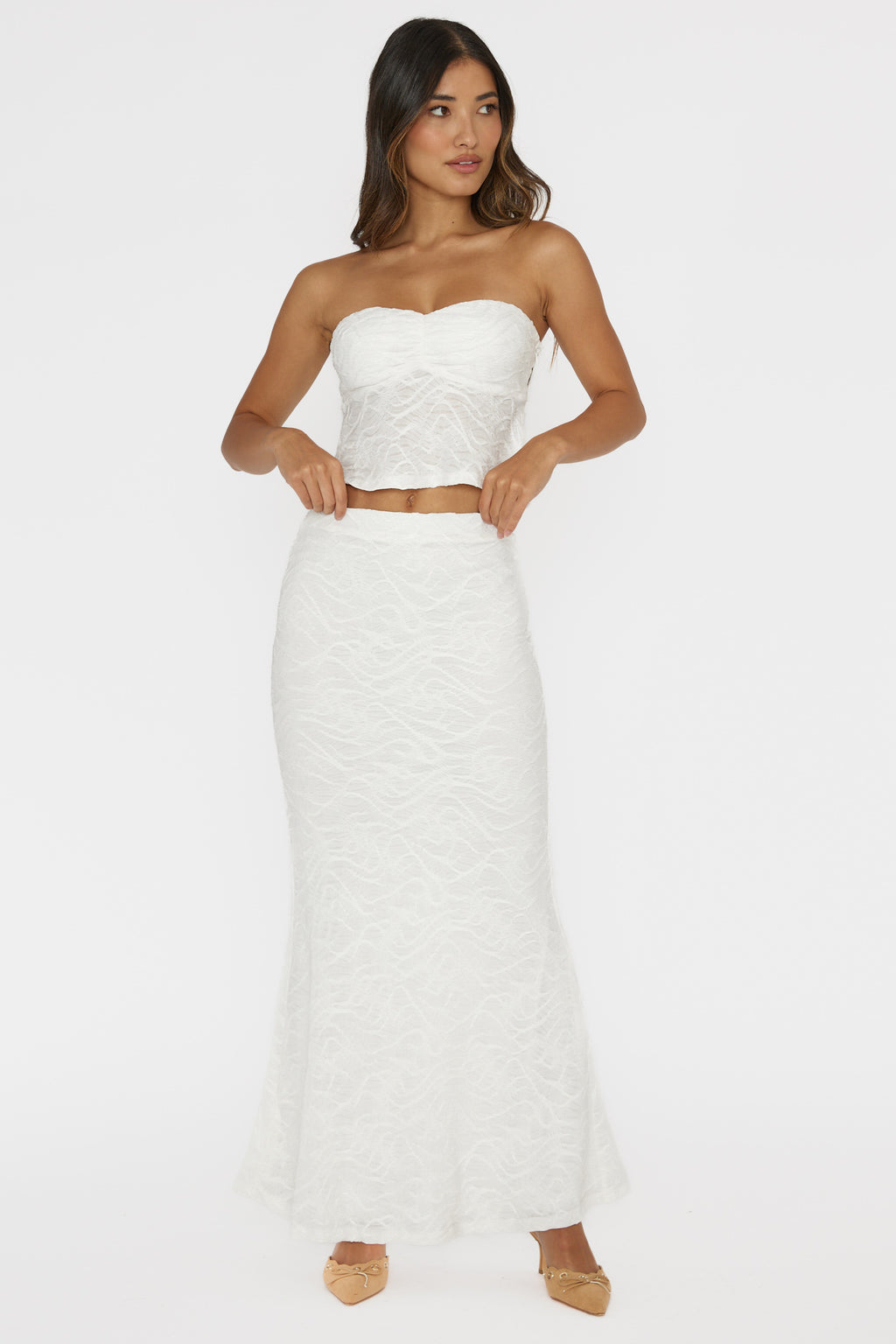 Chat Me Up Embellished Maxi Skirt White by Selfie Leslie Australia