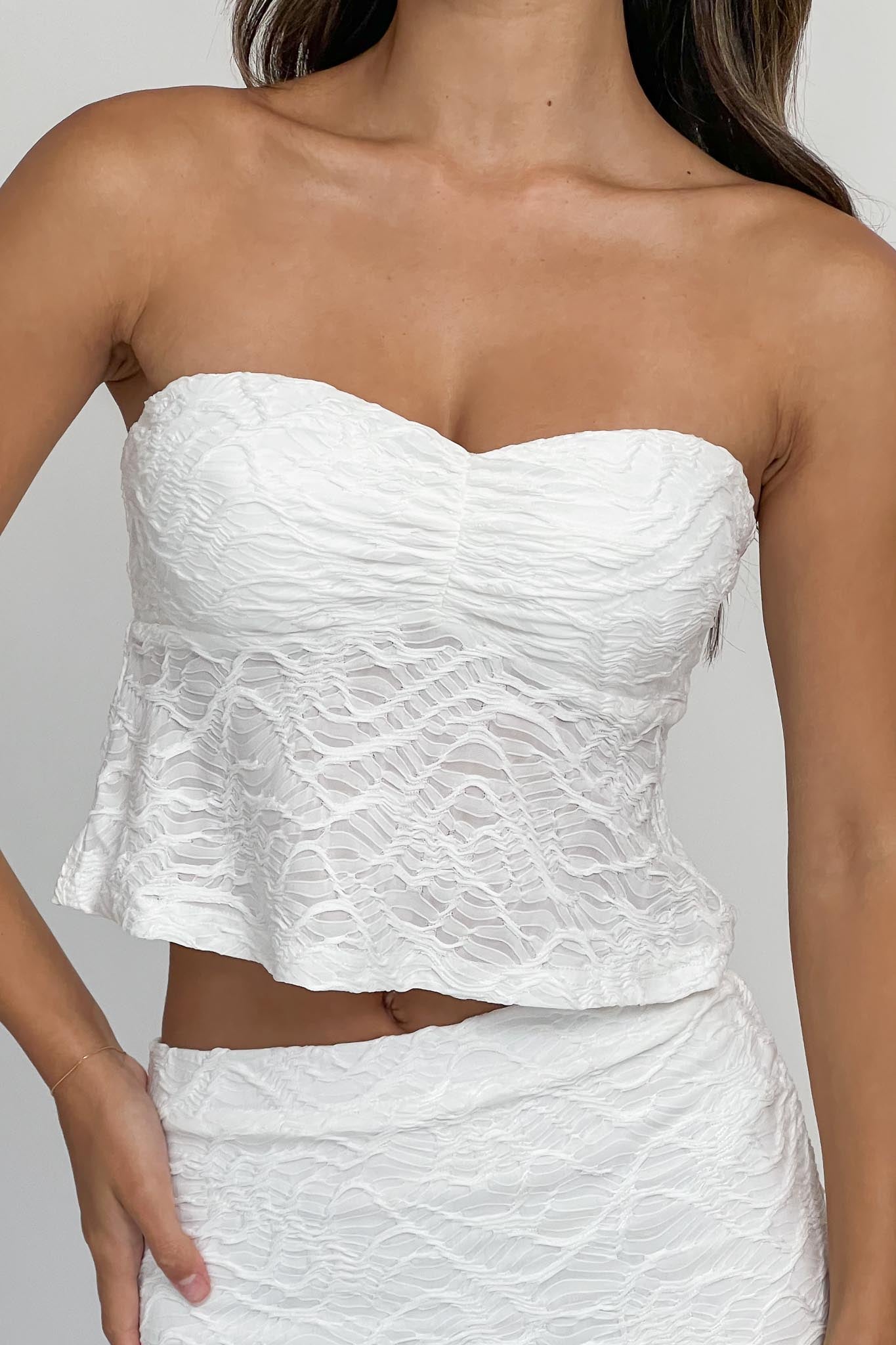 Chat Me Up Embellished Strapless Top White by Selfie Leslie Australia