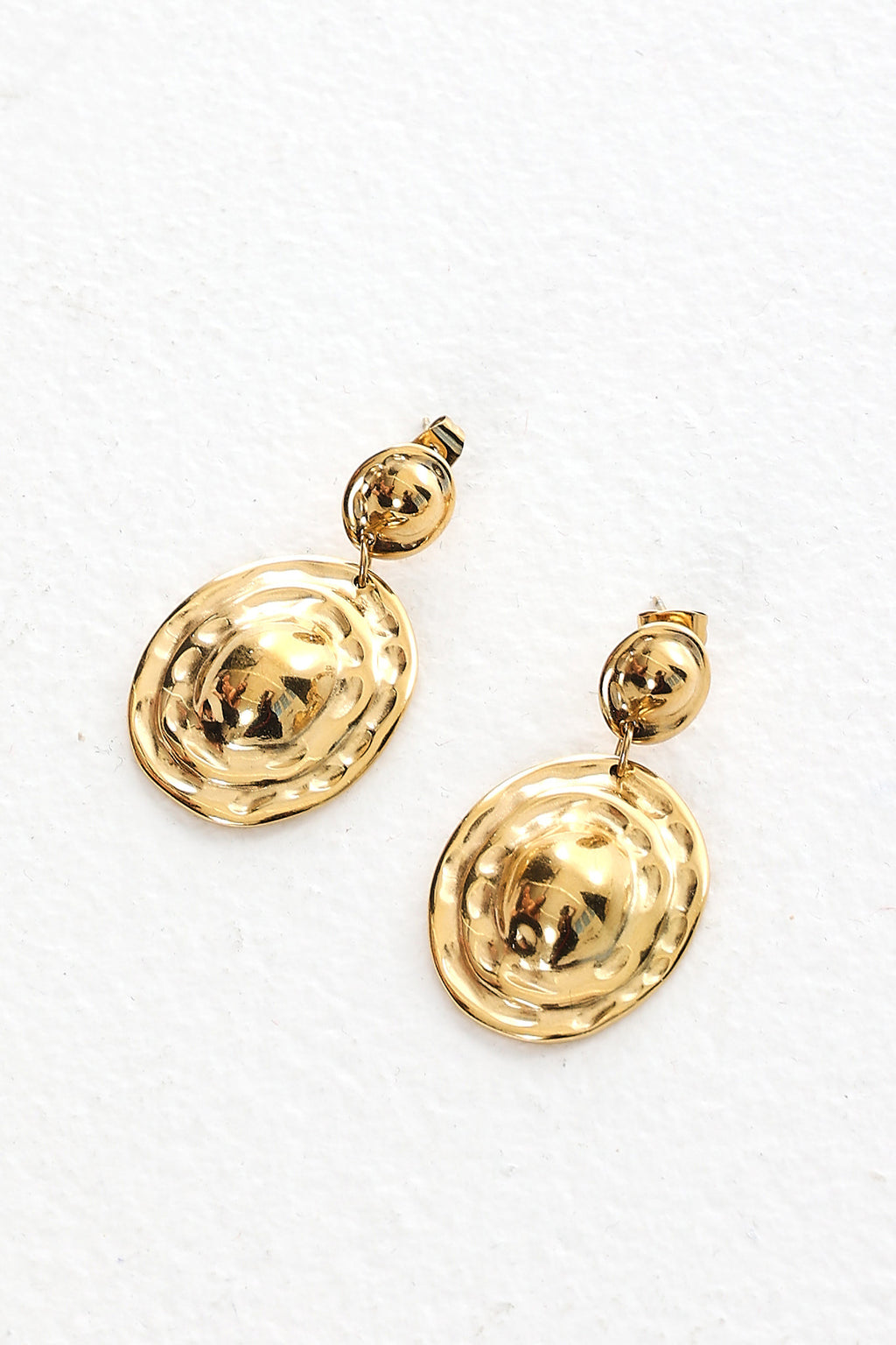 Helenis Hammered Disc Drop Earrings Gold by Selfie Leslie Australia