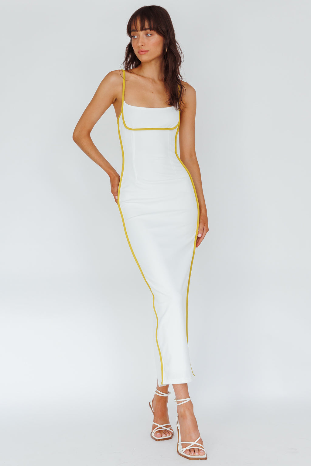 Sunny Coast Piping Trim Maxi Dress White/Yellow by Selfie Leslie Australia