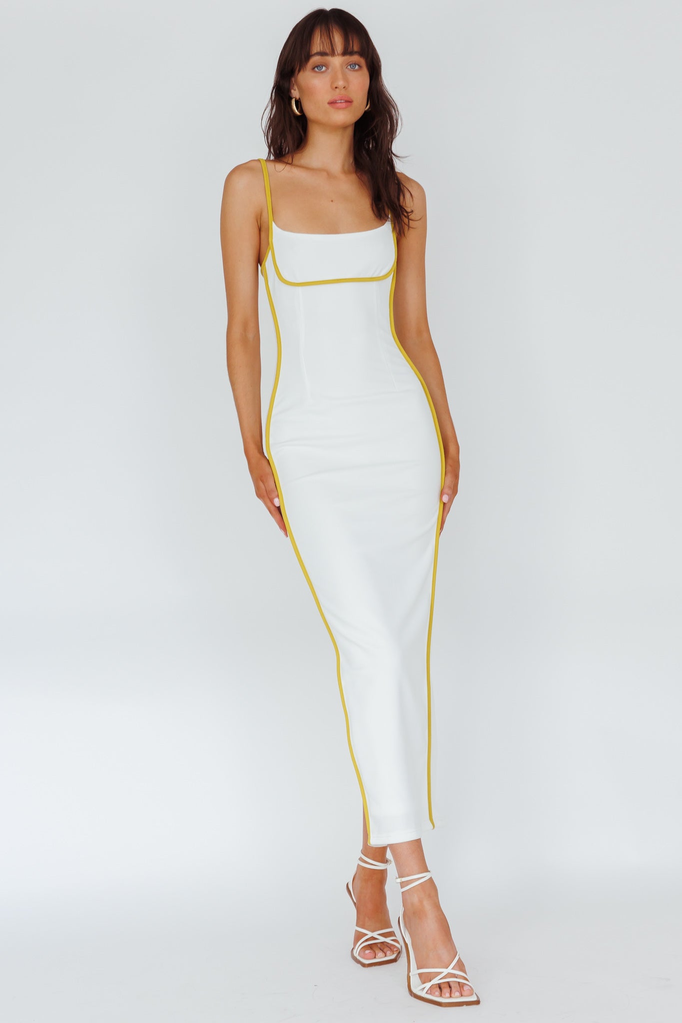 Sunny Coast Piping Trim Maxi Dress White/Yellow by Selfie Leslie Australia