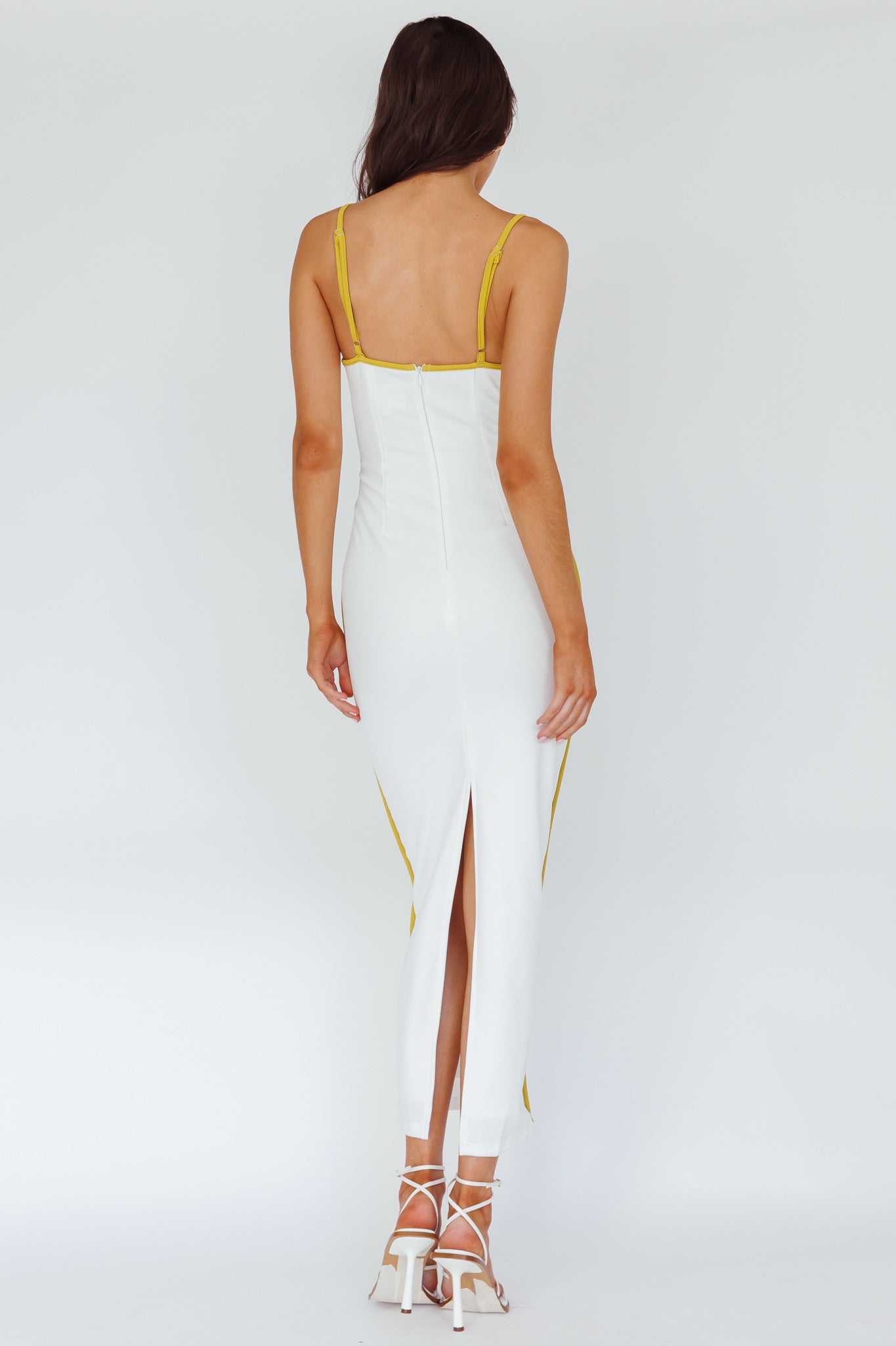 Sunny Coast Piping Trim Maxi Dress White/Yellow by Selfie Leslie Australia