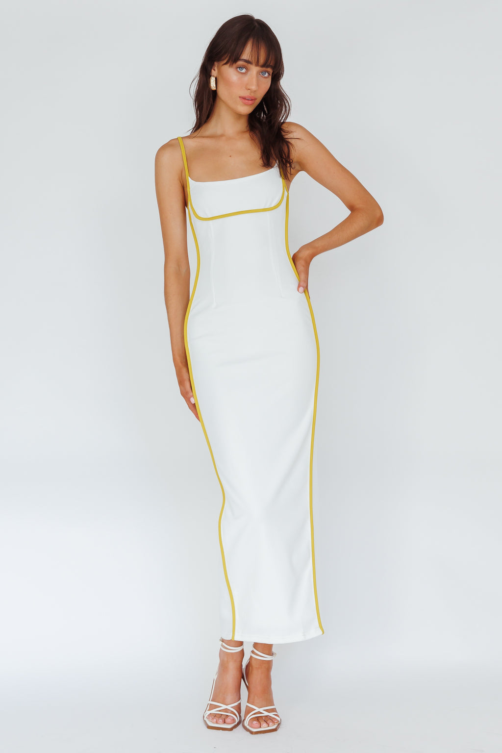 Sunny Coast Piping Trim Maxi Dress White/Yellow by Selfie Leslie Australia
