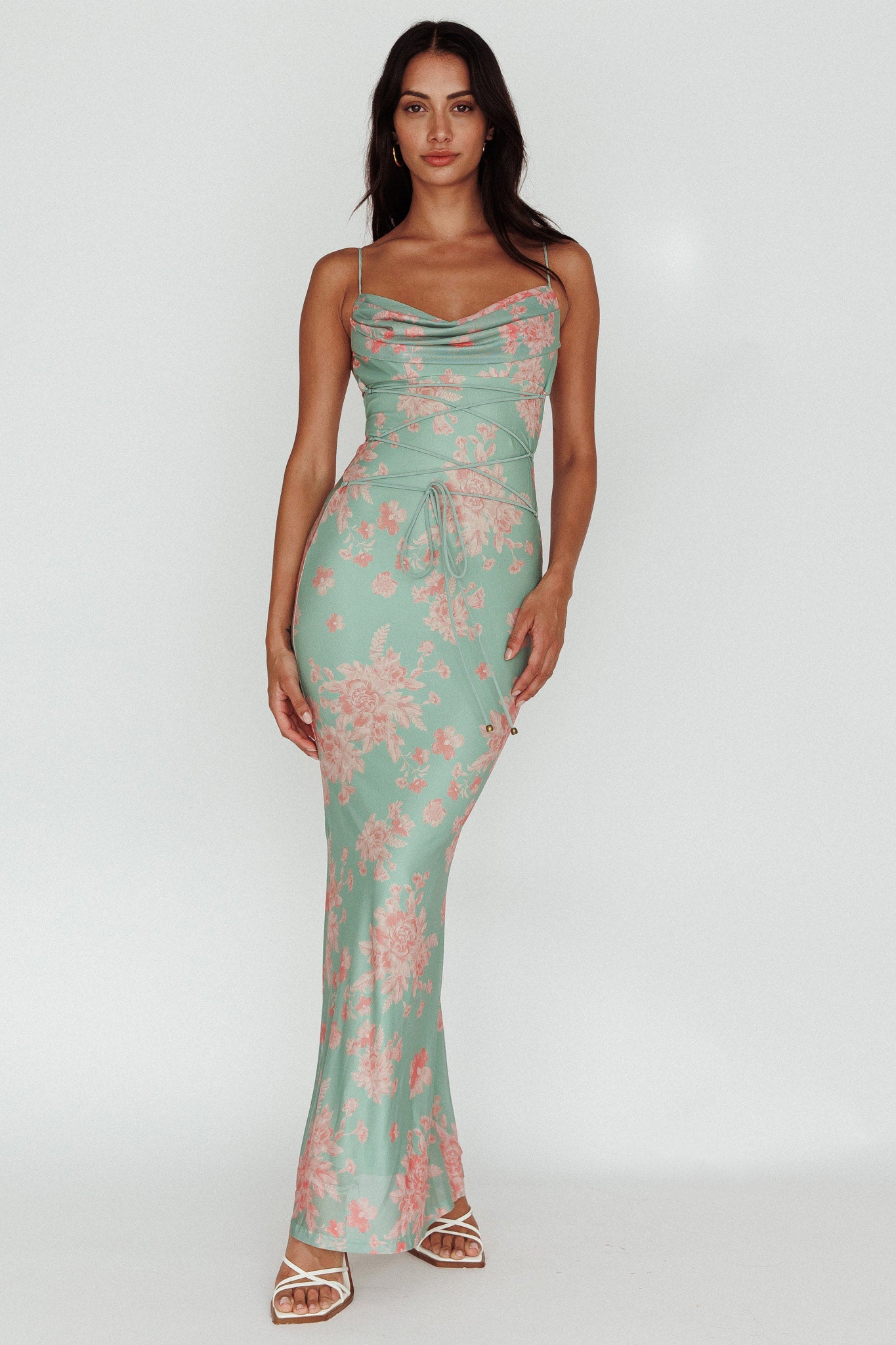 Teava Laced Waist Maxi Dress Floral Green by Selfie Leslie Australia