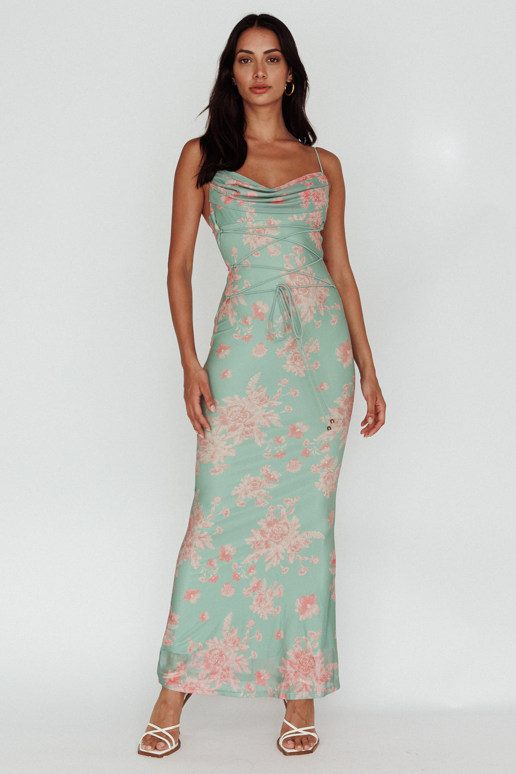 Teava Laced Waist Maxi Dress Floral Green by Selfie Leslie Australia