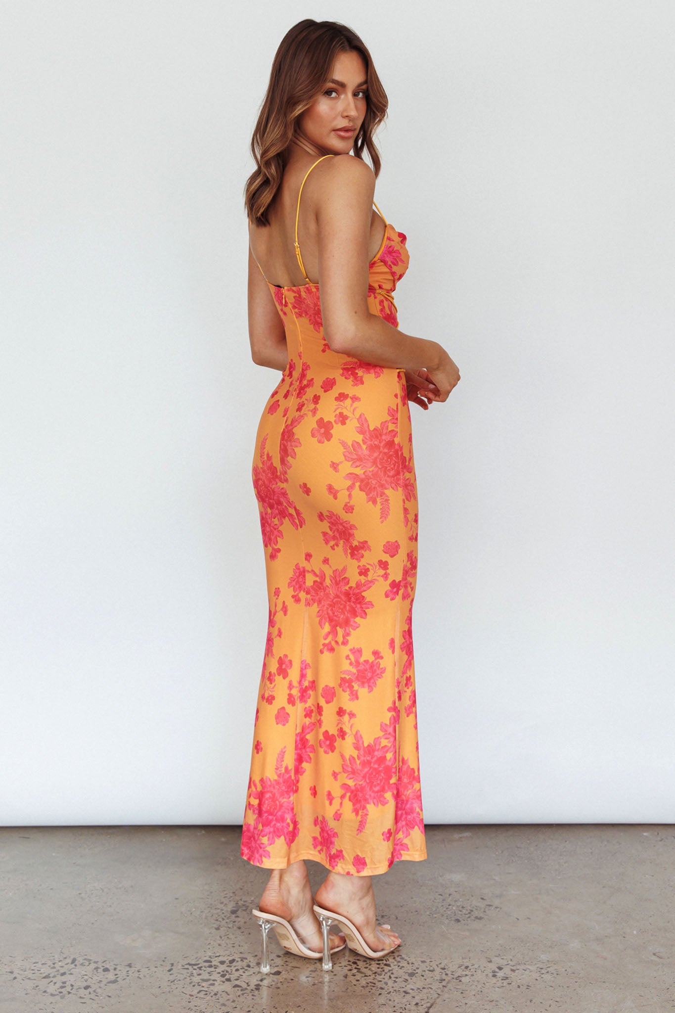 Teava Laced Waist Maxi Dress Floral Orange by Selfie Leslie Australia