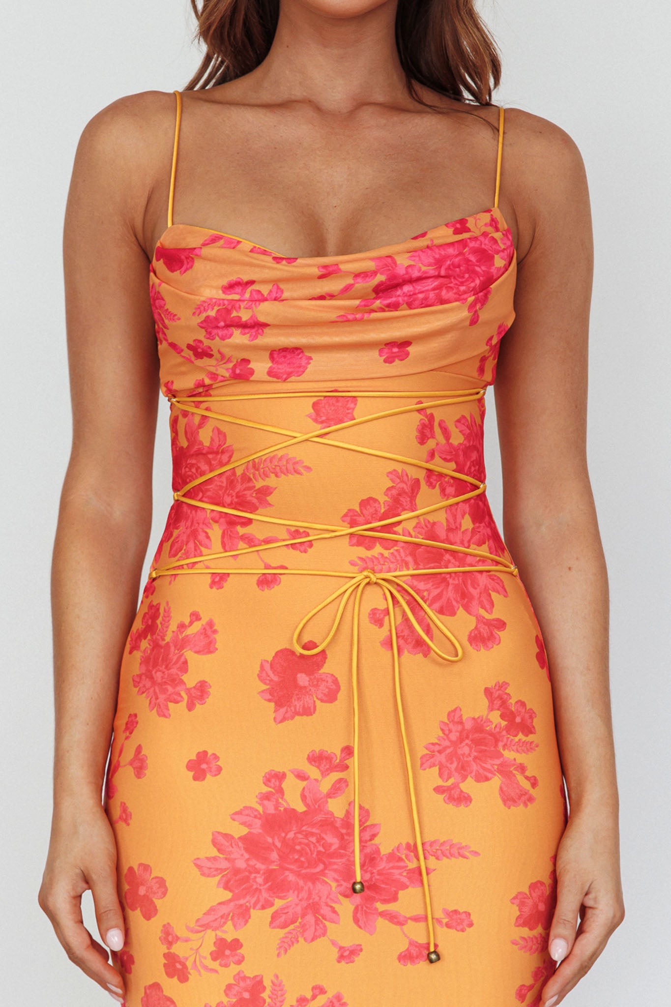 Teava Laced Waist Maxi Dress Floral Orange by Selfie Leslie Australia