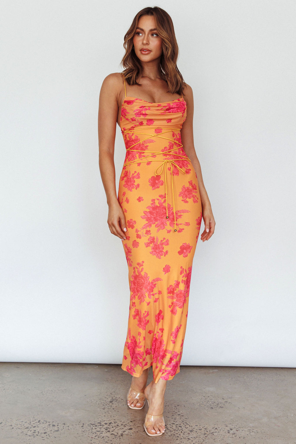 Teava Laced Waist Maxi Dress Floral Orange by Selfie Leslie Australia