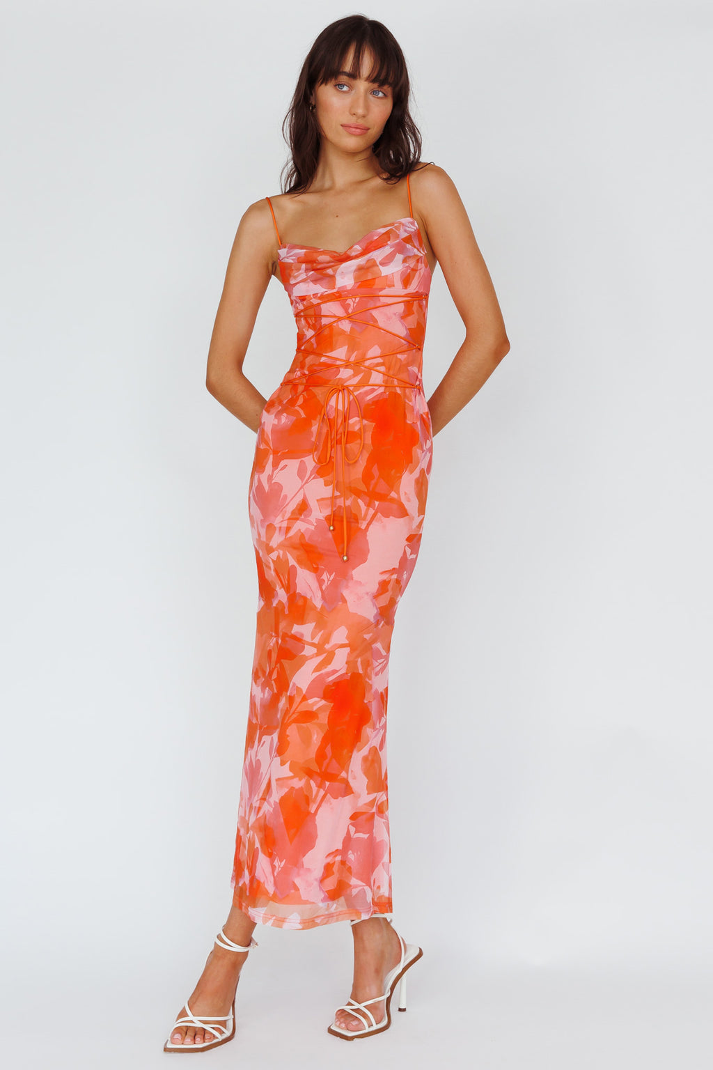 Teava Laced Waist Maxi Dress Print Floral Orange by Selfie Leslie Australia