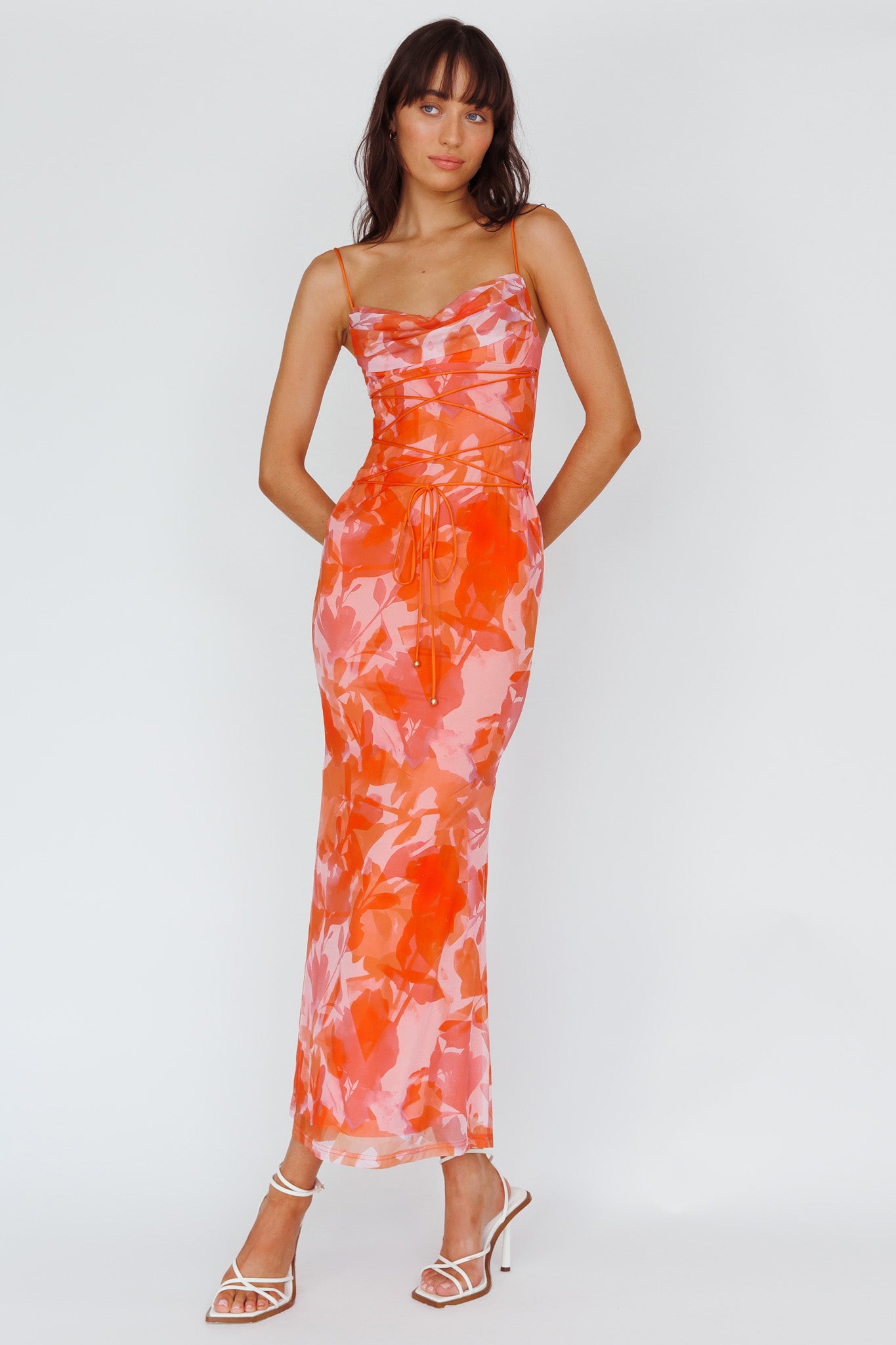 Teava Laced Waist Maxi Dress Print Floral Orange by Selfie Leslie Australia