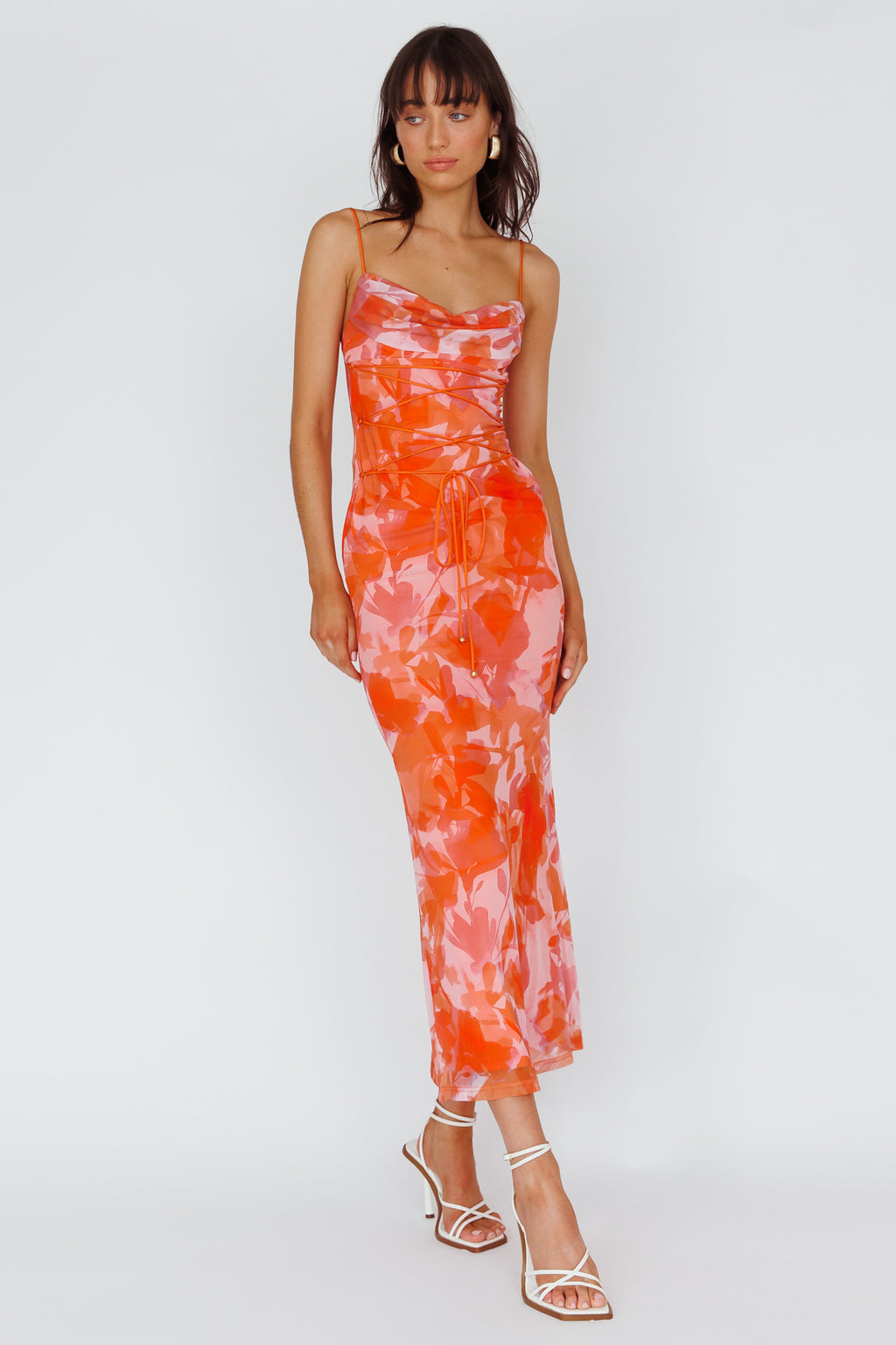 Teava Laced Waist Maxi Dress Print Floral Orange by Selfie Leslie Australia