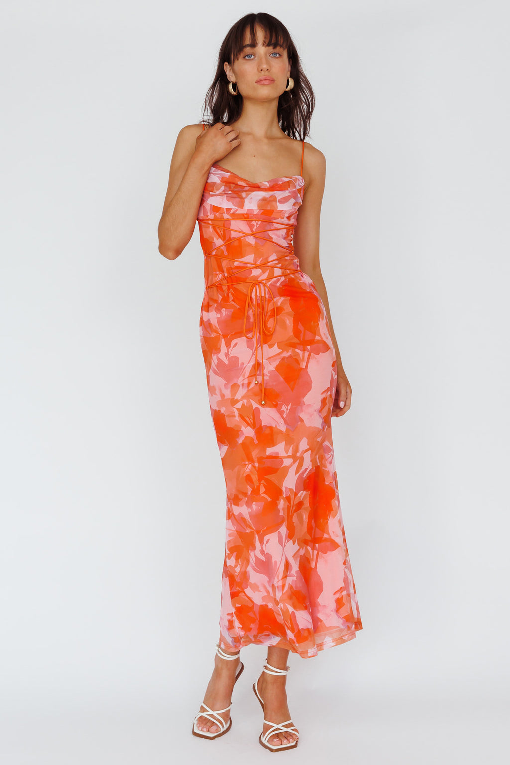 Teava Laced Waist Maxi Dress Print Floral Orange by Selfie Leslie Australia