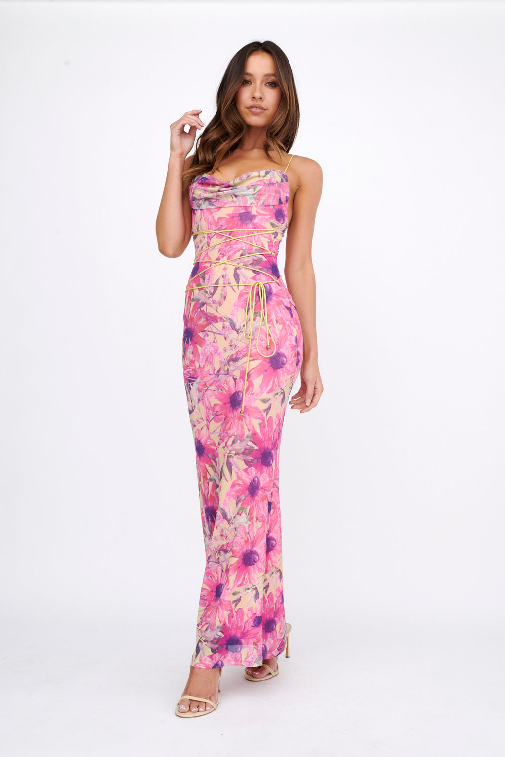 Teava Laced Waist Maxi Dress Flower Pink by Selfie Leslie Australia
