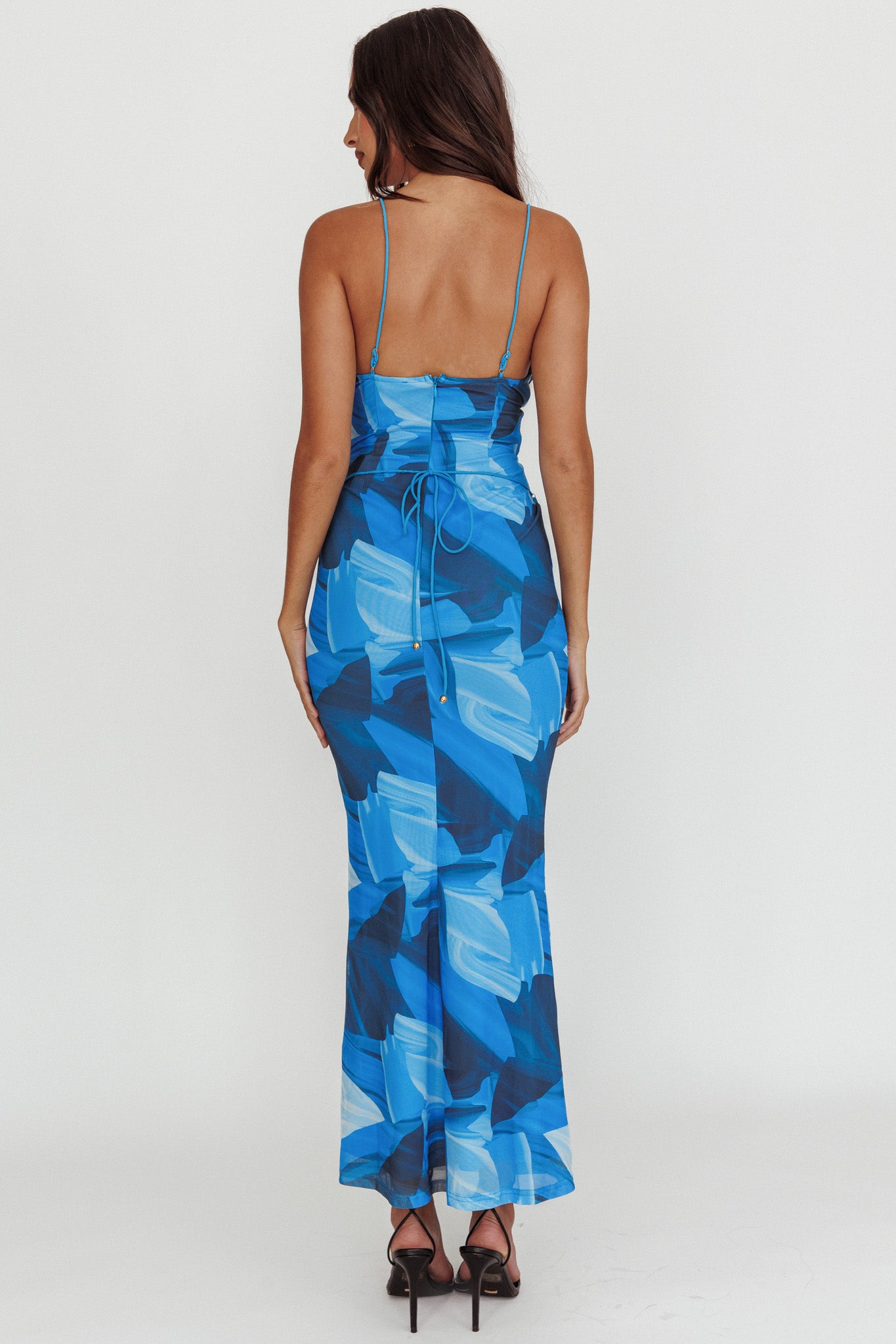 Teava Laced Waist Maxi Dress Abstract Blue by Selfie Leslie Australia
