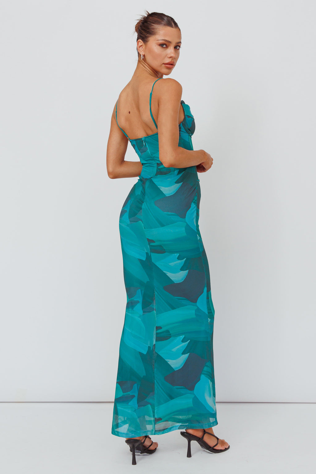 Teava Laced Waist Maxi Dress Abstract Green by Selfie Leslie Australia