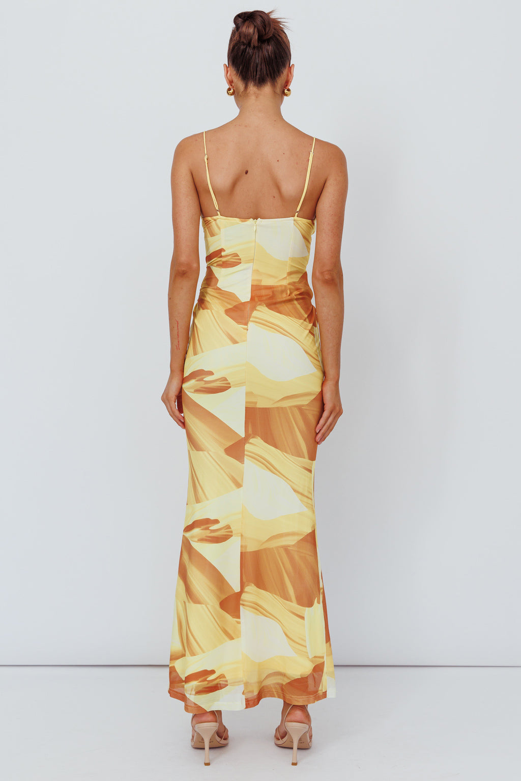 Teava Laced Waist Maxi Dress Abstract Yellow by Selfie Leslie Australia