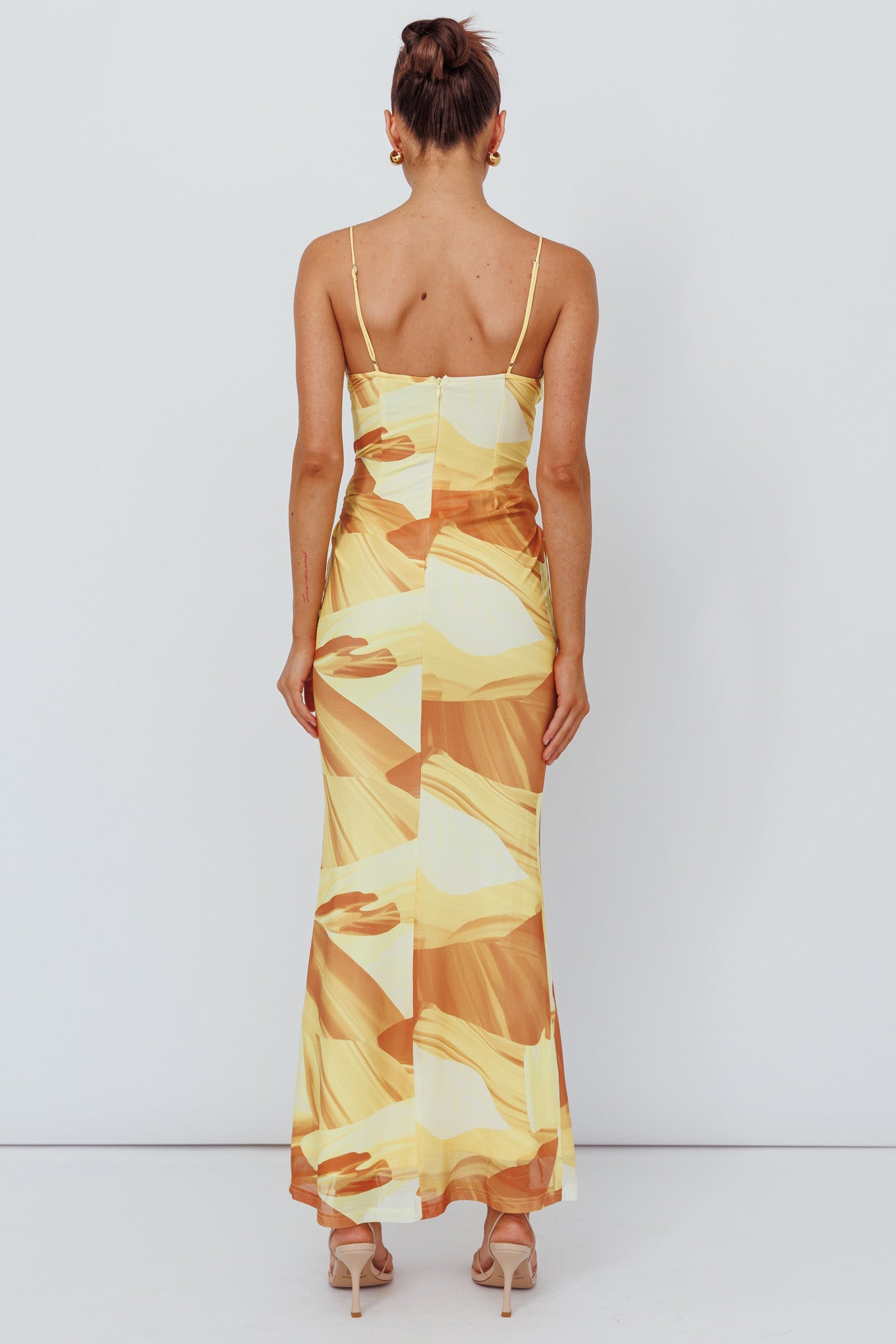Teava Laced Waist Maxi Dress Abstract Yellow by Selfie Leslie Australia