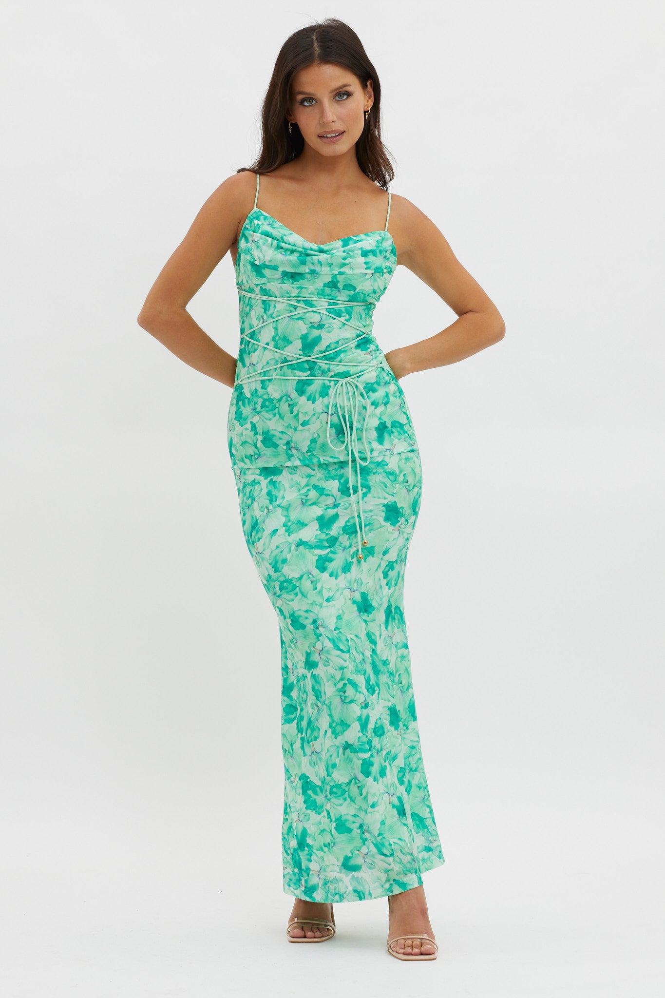 Teava Laced Waist Maxi Dress Orchid Green by Selfie Leslie Australia