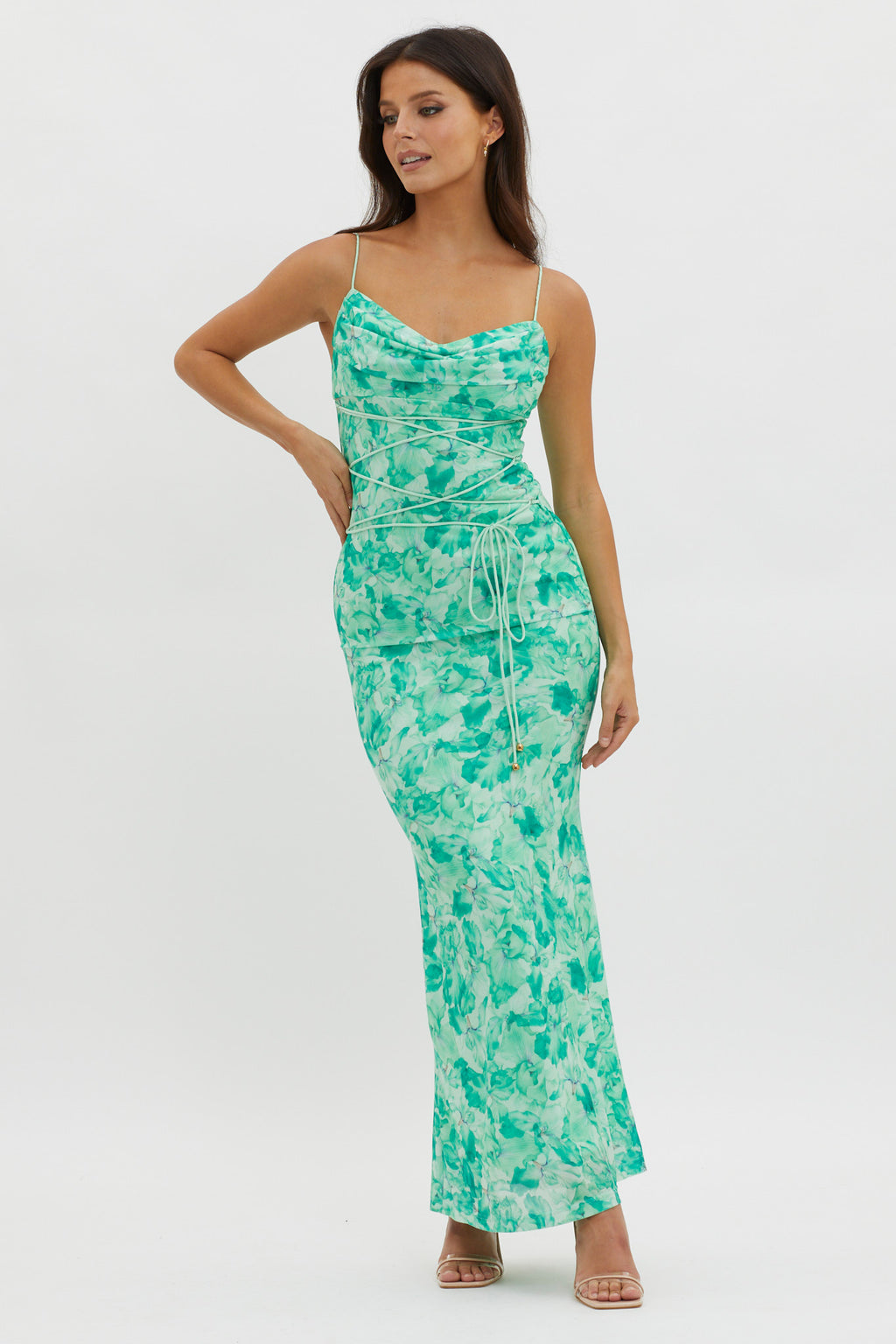 Teava Laced Waist Maxi Dress Orchid Green by Selfie Leslie Australia