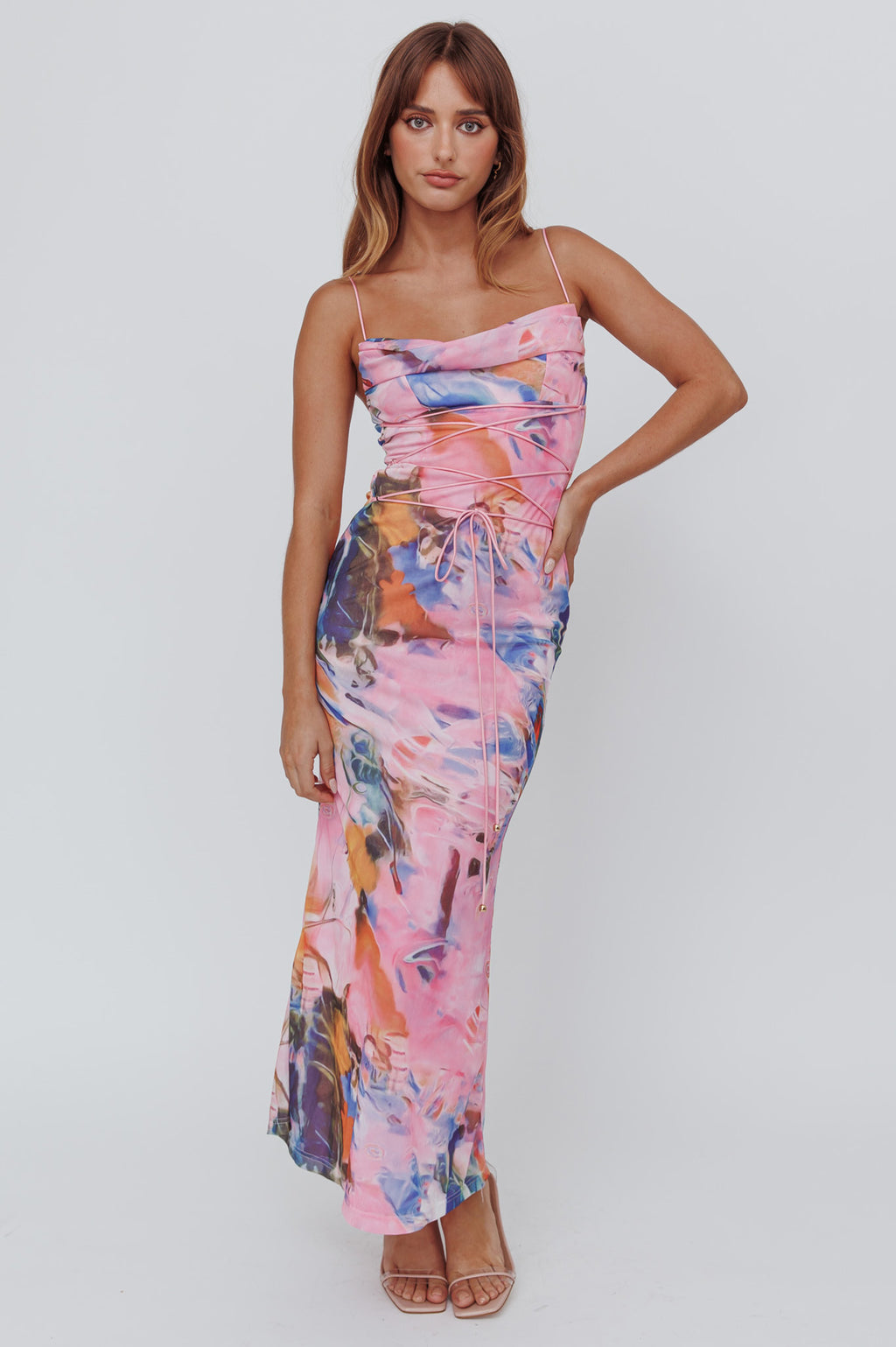 Teava Laced Waist Maxi Dress Watercolor Pink by Selfie Leslie Australia