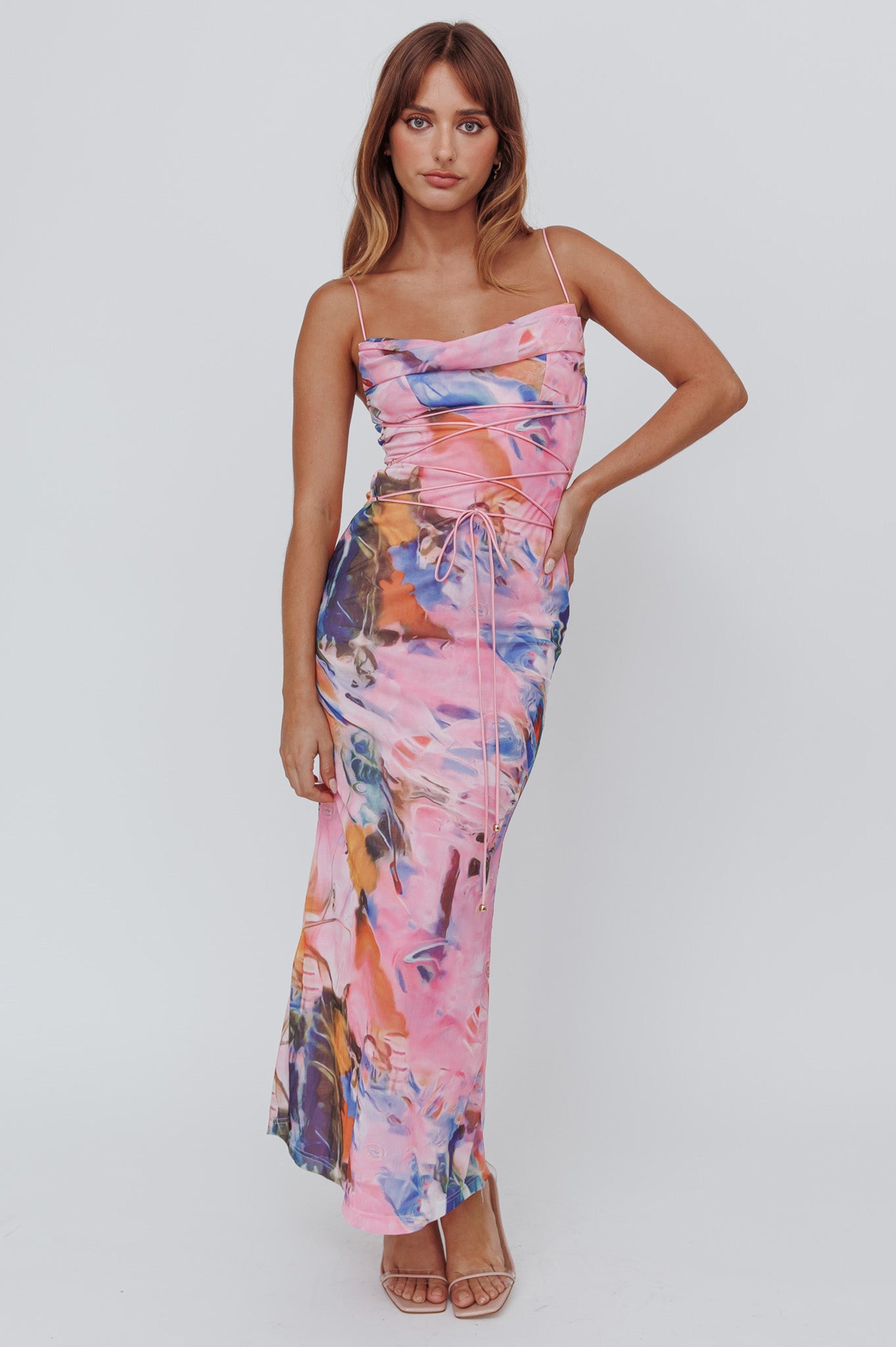 Teava Laced Waist Maxi Dress Watercolor Pink by Selfie Leslie Australia