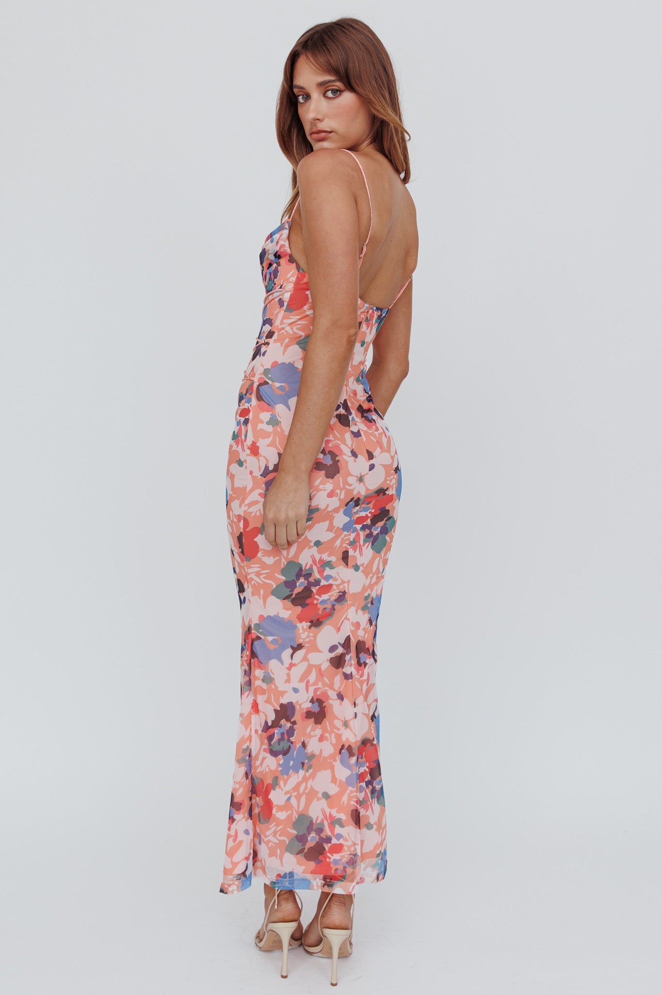 Teava Laced Waist Maxi Dress Flowers Orange by Selfie Leslie Australia