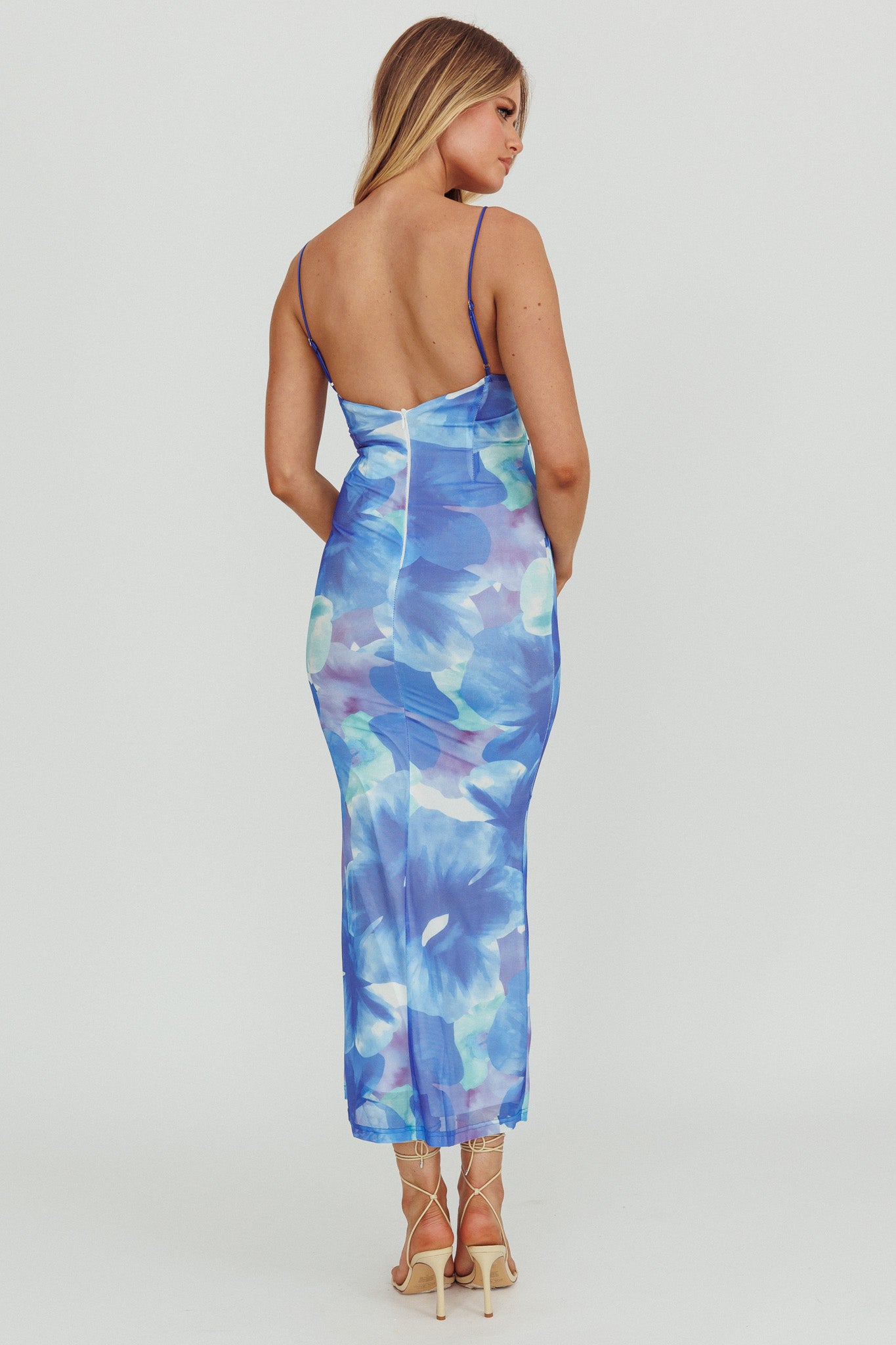 Teava Laced Waist Maxi Dress Flowers Blue by Selfie Leslie Australia