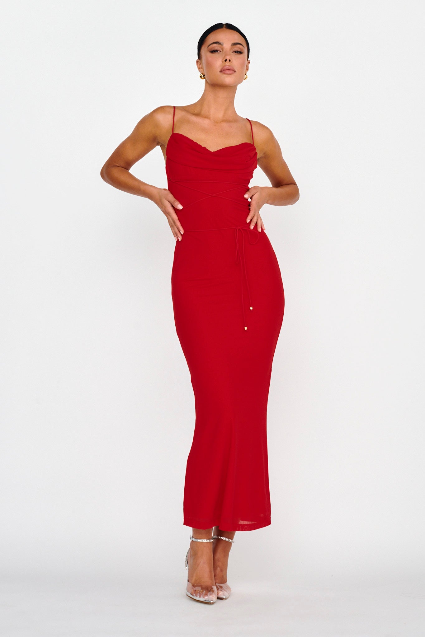 Teava Laced Waist Maxi Dress Red by Selfie Leslie Australia