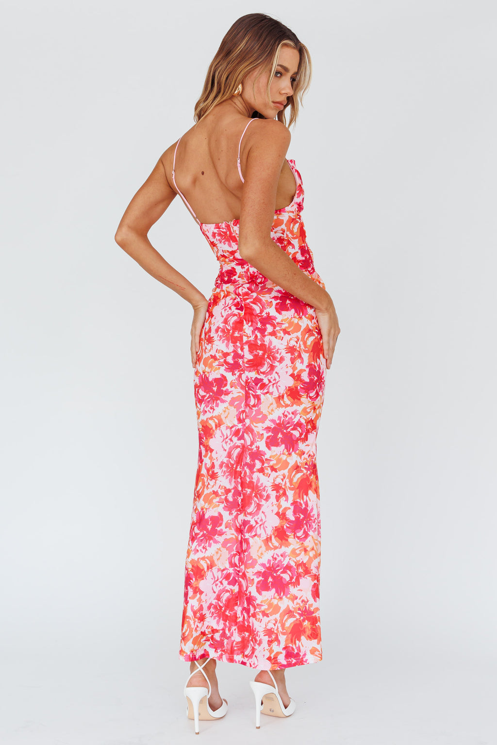 Teava Laced Waist Midi Dress Floral Red by Selfie Leslie Australia