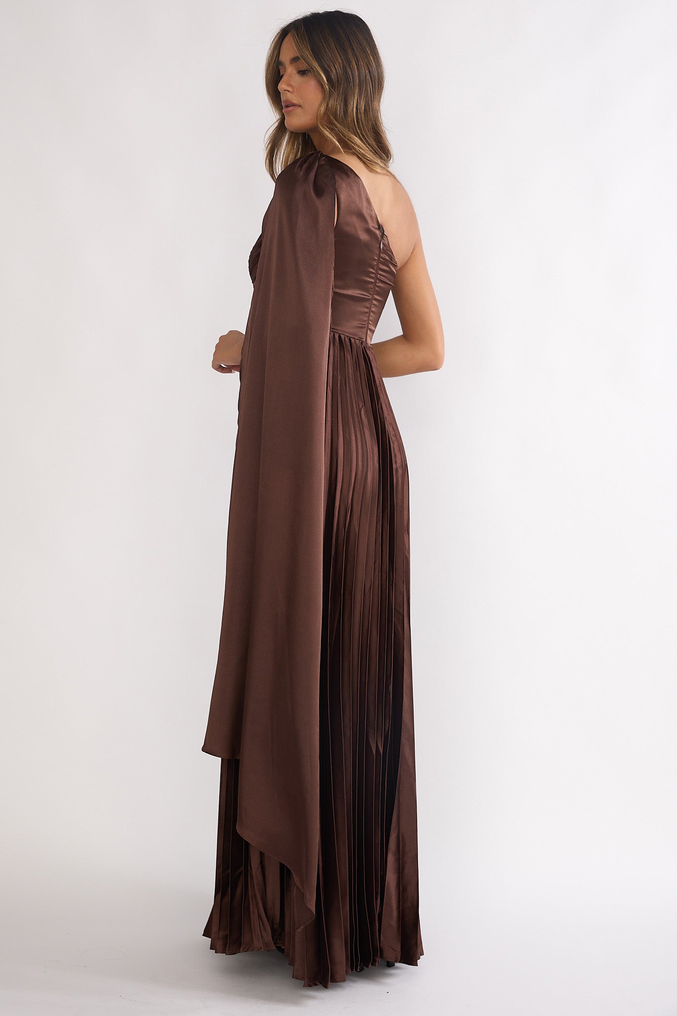 Goddess Aura Pleated Maxi Dress Chocolate by Selfie Leslie Australia