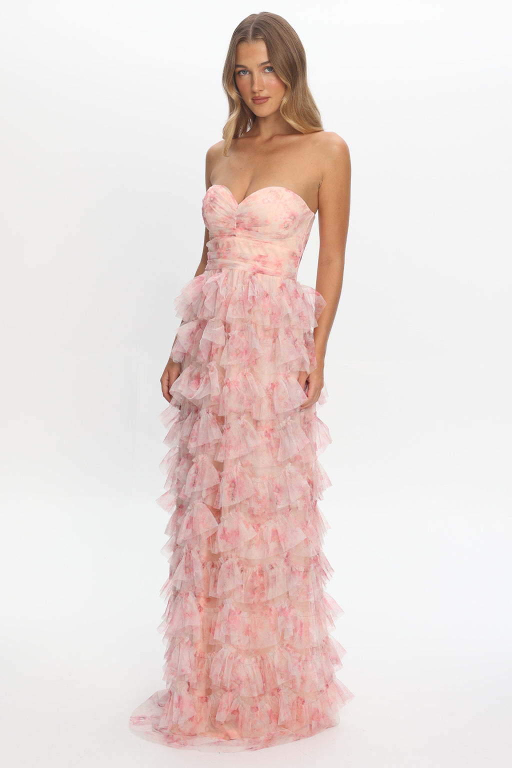 Marisyn Tiered Frill Maxi Dress Floral Blush by Selfie Leslie Australia