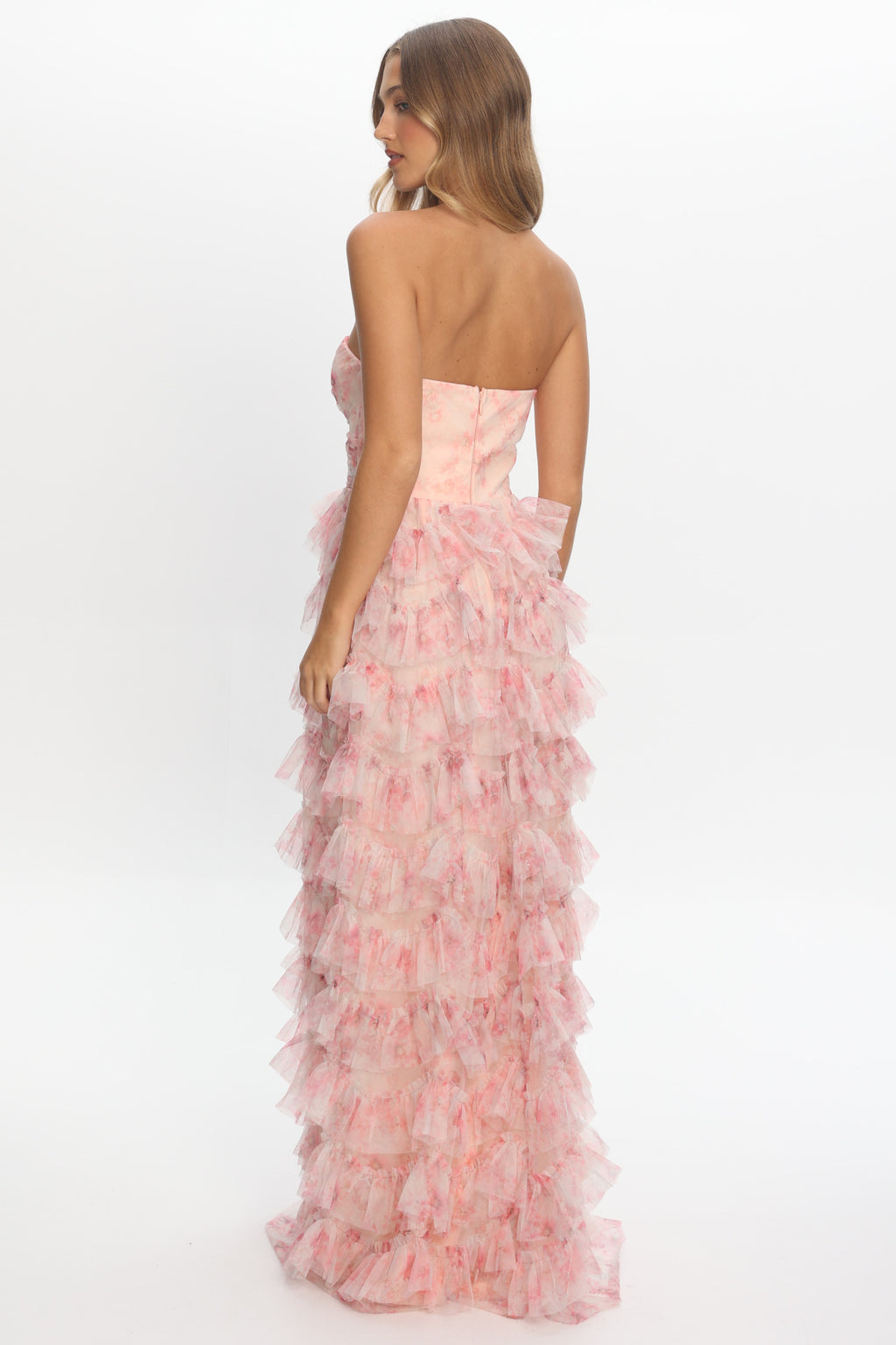 Marisyn Tiered Frill Maxi Dress Floral Blush by Selfie Leslie Australia