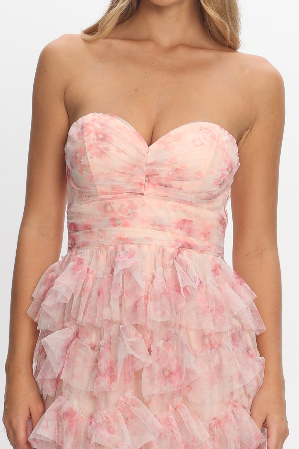Marisyn Tiered Frill Maxi Dress Floral Blush by Selfie Leslie Australia
