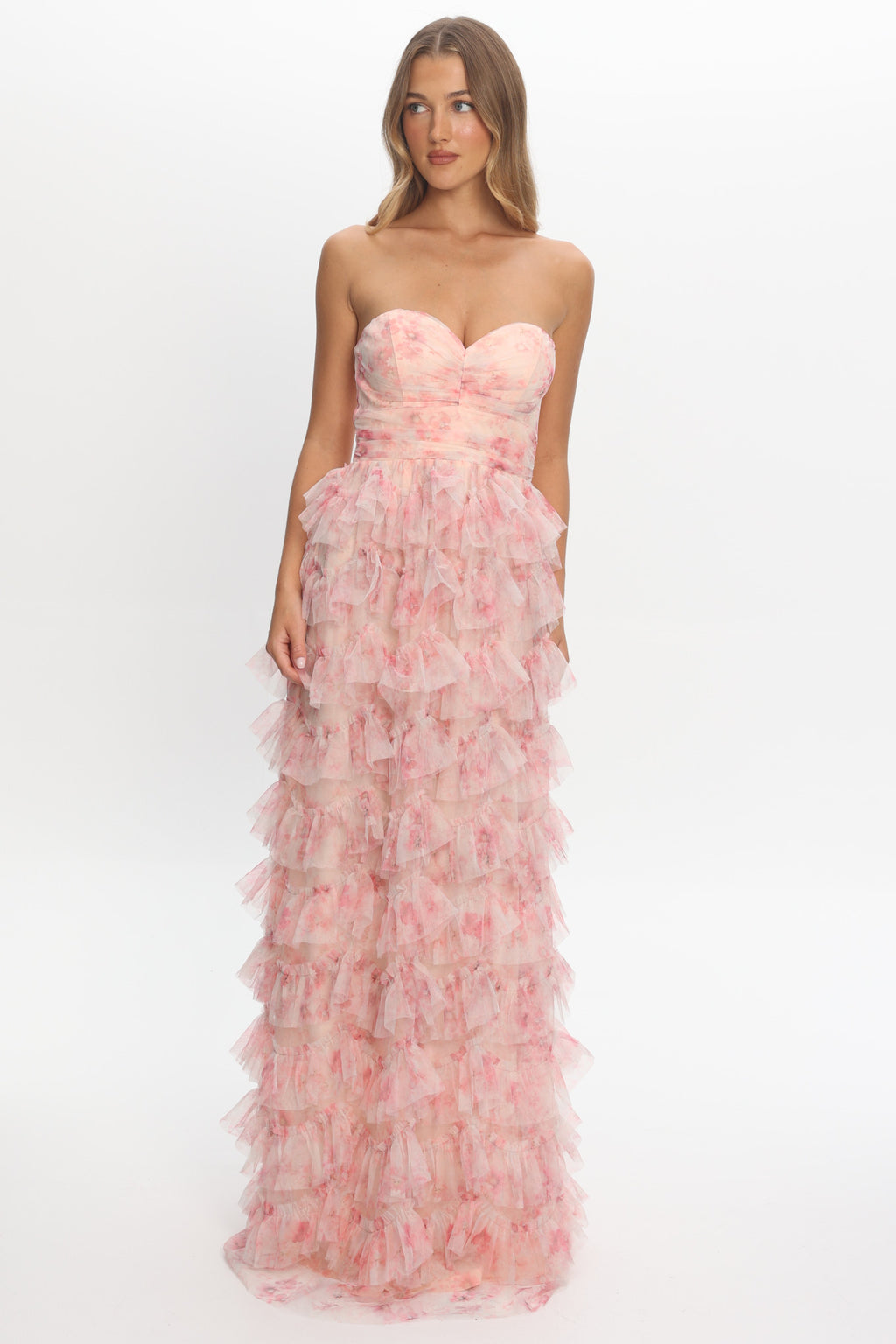 Marisyn Tiered Frill Maxi Dress Floral Blush by Selfie Leslie Australia