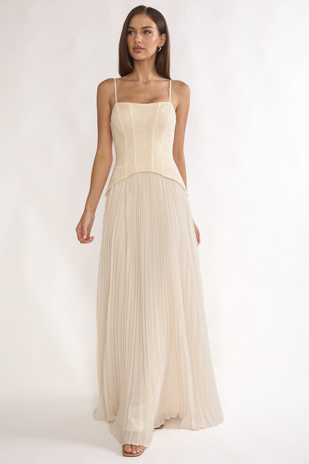 Cambridge Accordion Pleat Corset Dress Cream by Selfie Leslie Australia