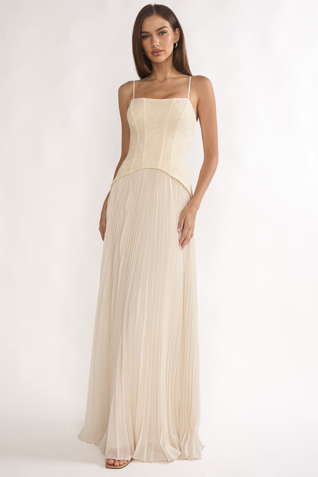 Cambridge Accordion Pleat Corset Dress Cream by Selfie Leslie Australia