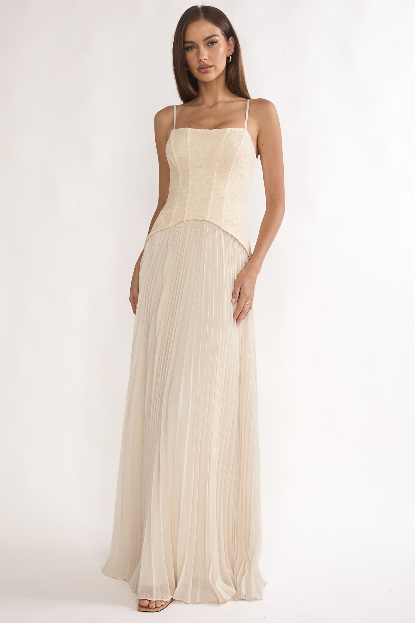 Cambridge Accordion Pleat Corset Dress Cream by Selfie Leslie Australia