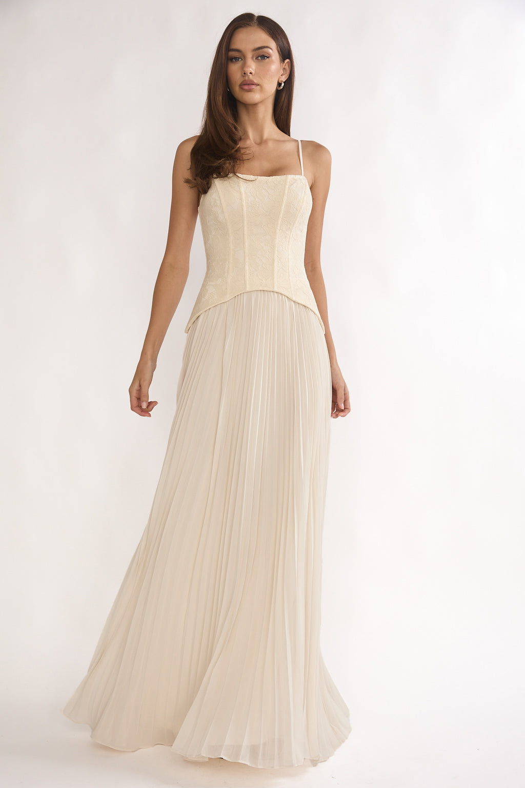 Cambridge Accordion Pleat Corset Dress Cream by Selfie Leslie Australia