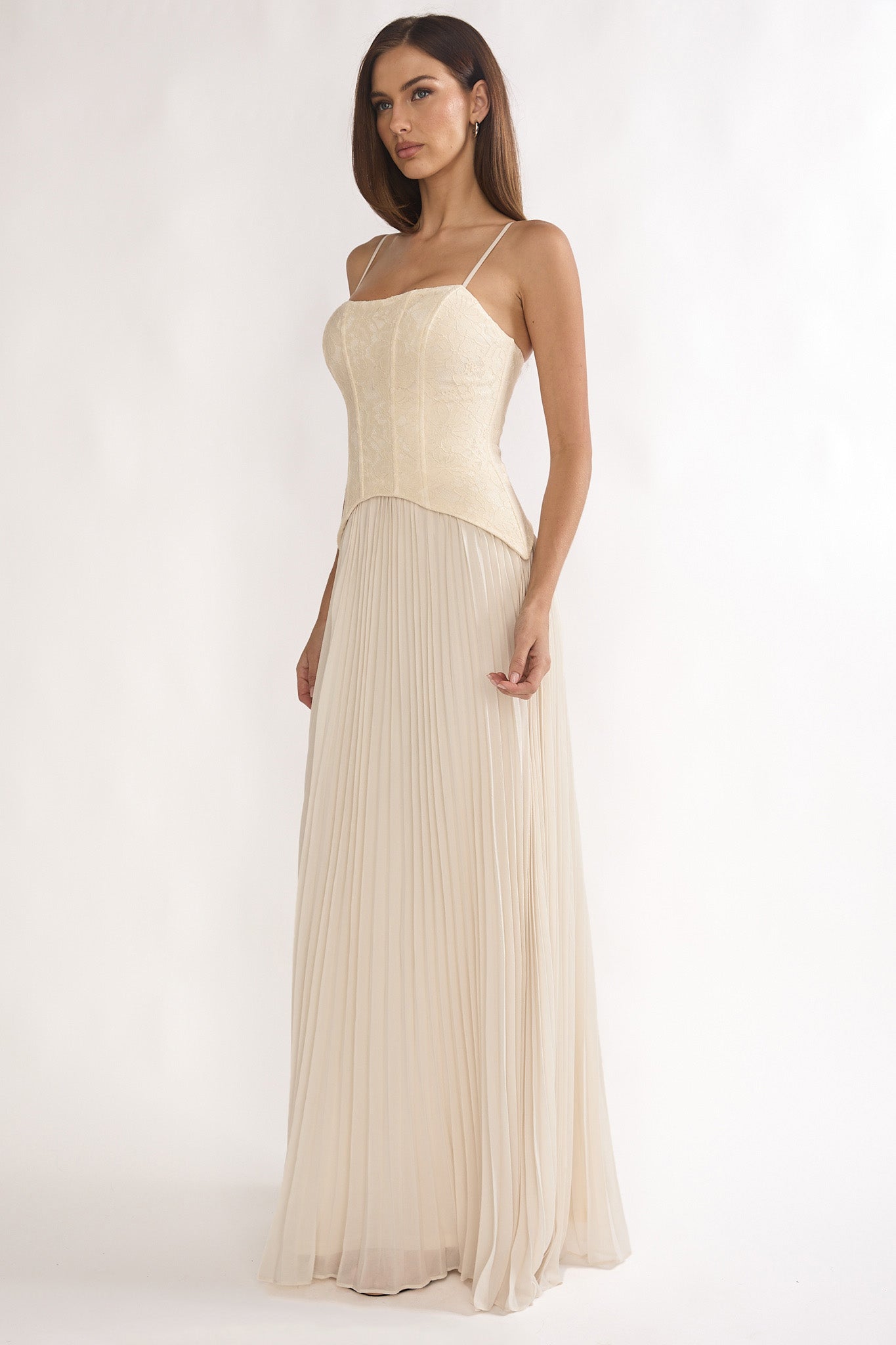 Cambridge Accordion Pleat Corset Dress Cream by Selfie Leslie Australia