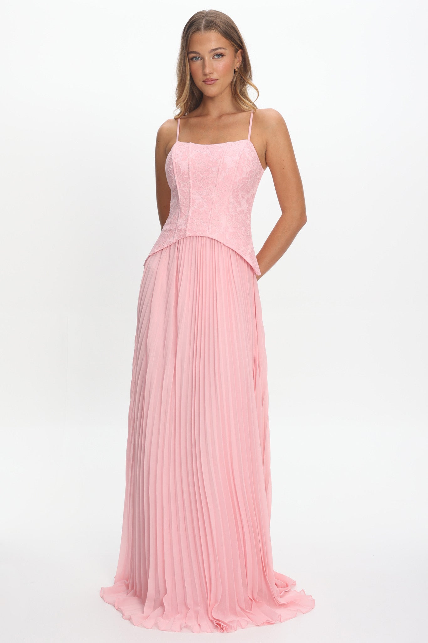 Cambridge Accordion Pleat Corset Dress Pink by Selfie Leslie Australia