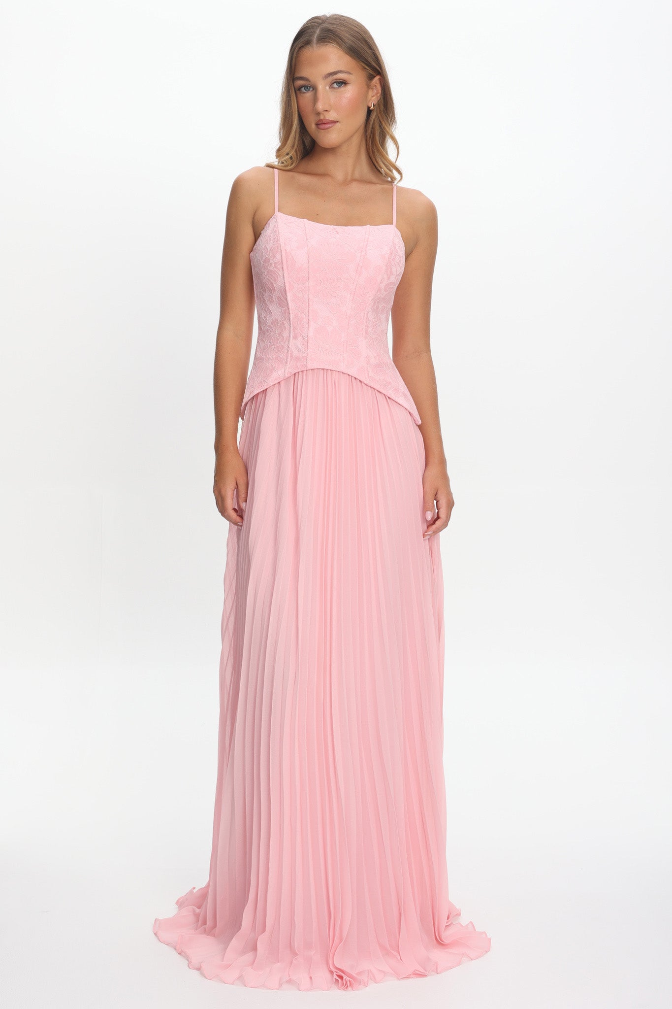 Cambridge Accordion Pleat Corset Dress Pink by Selfie Leslie Australia