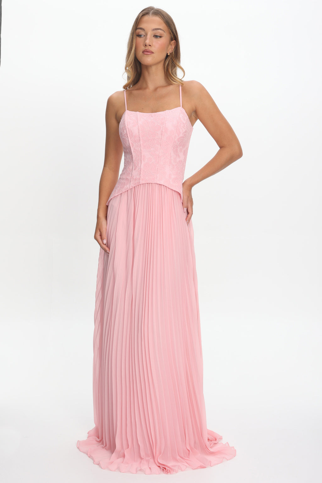 Cambridge Accordion Pleat Corset Dress Pink by Selfie Leslie Australia