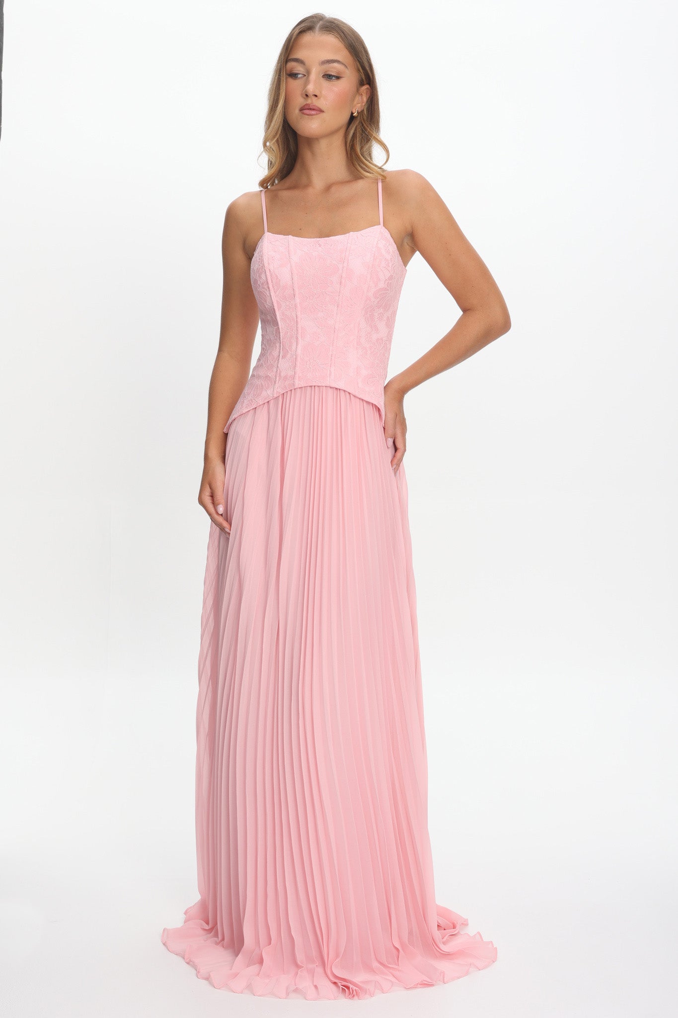 Cambridge Accordion Pleat Corset Dress Pink by Selfie Leslie Australia