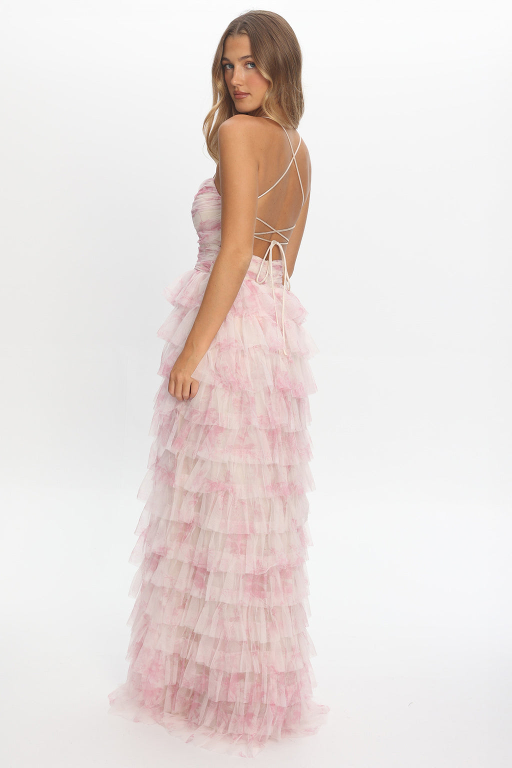 Cambridge Layered Frill Maxi Dress Floral Pink