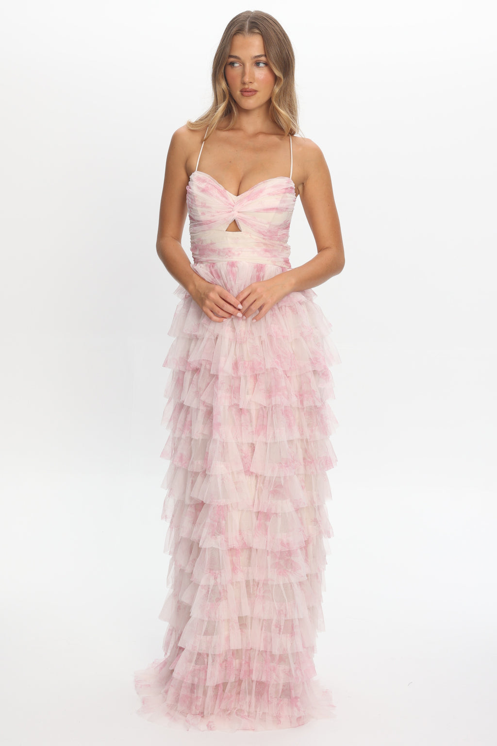 Cambridge Layered Frill Maxi Dress Floral Pink