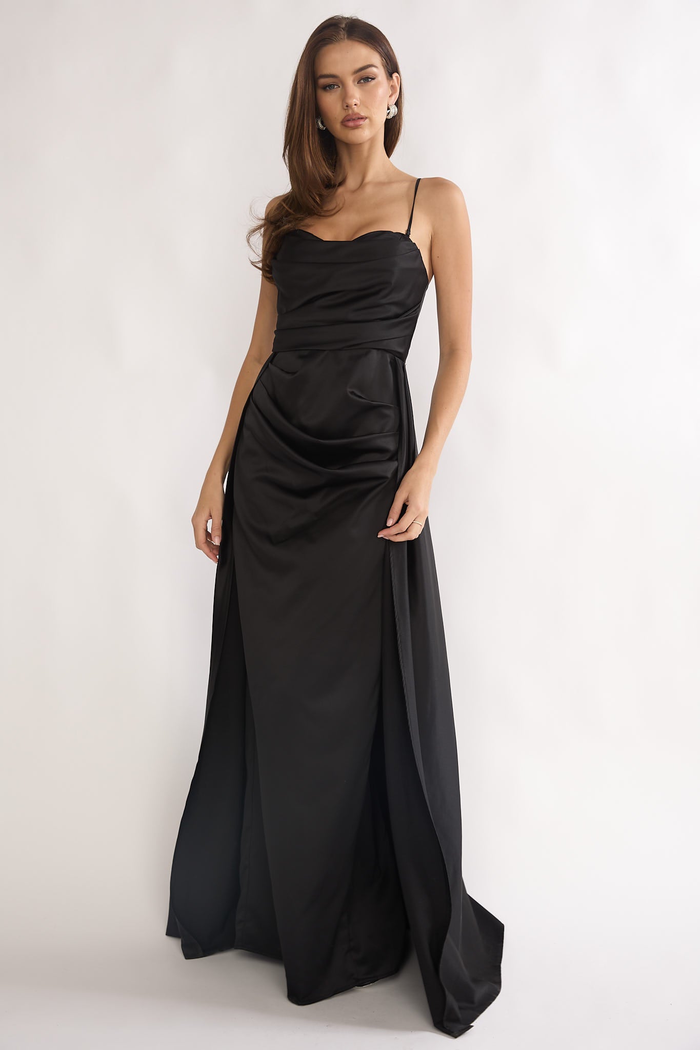 Asterelle Pleated Gathering Maxi Dress Black by Selfie Leslie Australia