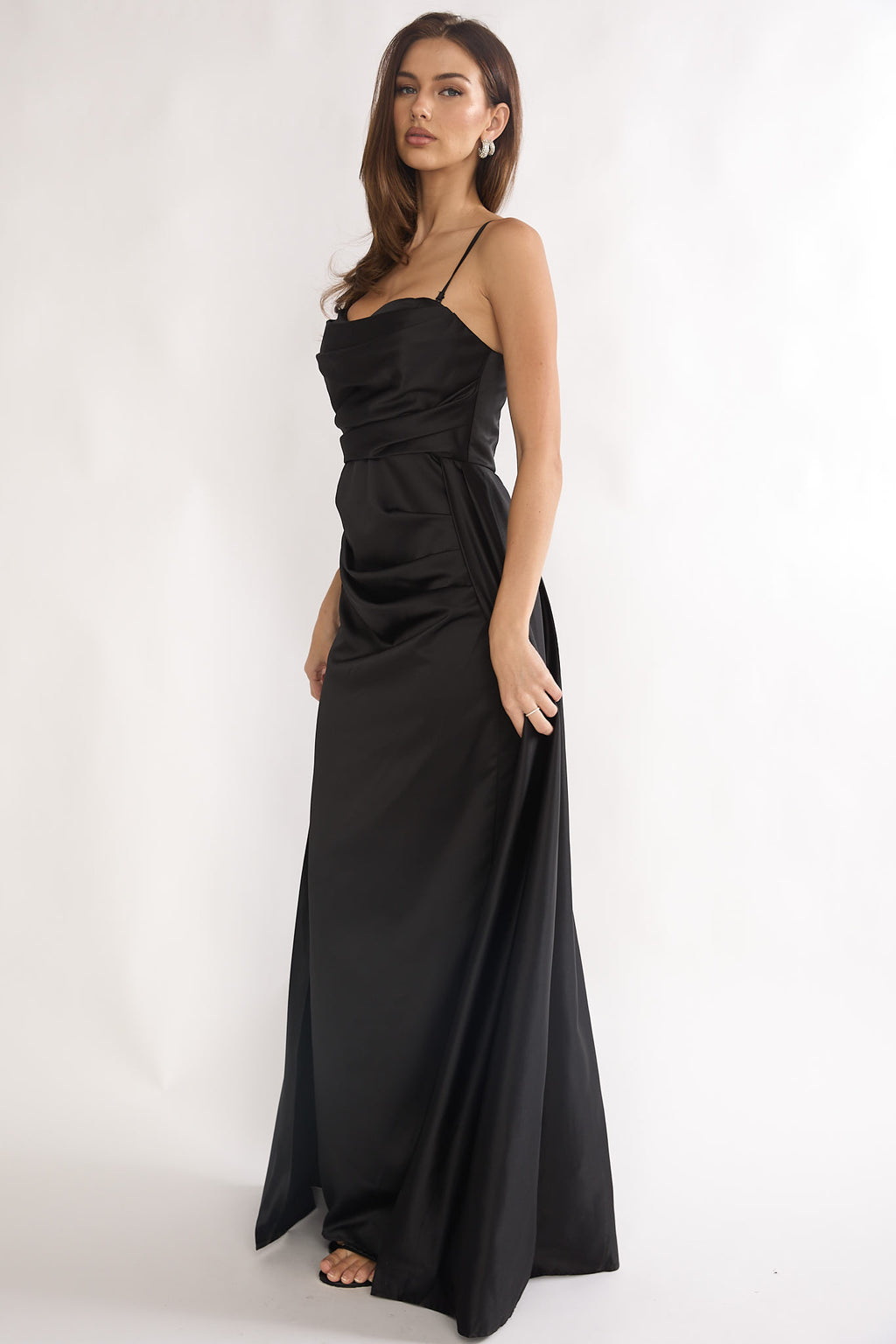Asterelle Pleated Gathering Maxi Dress Black by Selfie Leslie Australia
