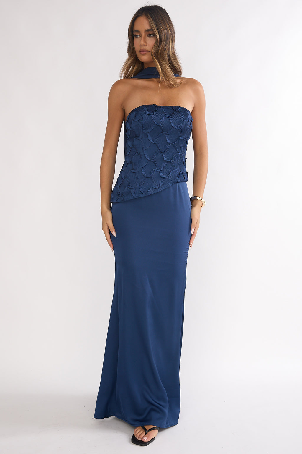 Veradis Strapless Scarf Maxi Dress Navy by Selfie Leslie Australia