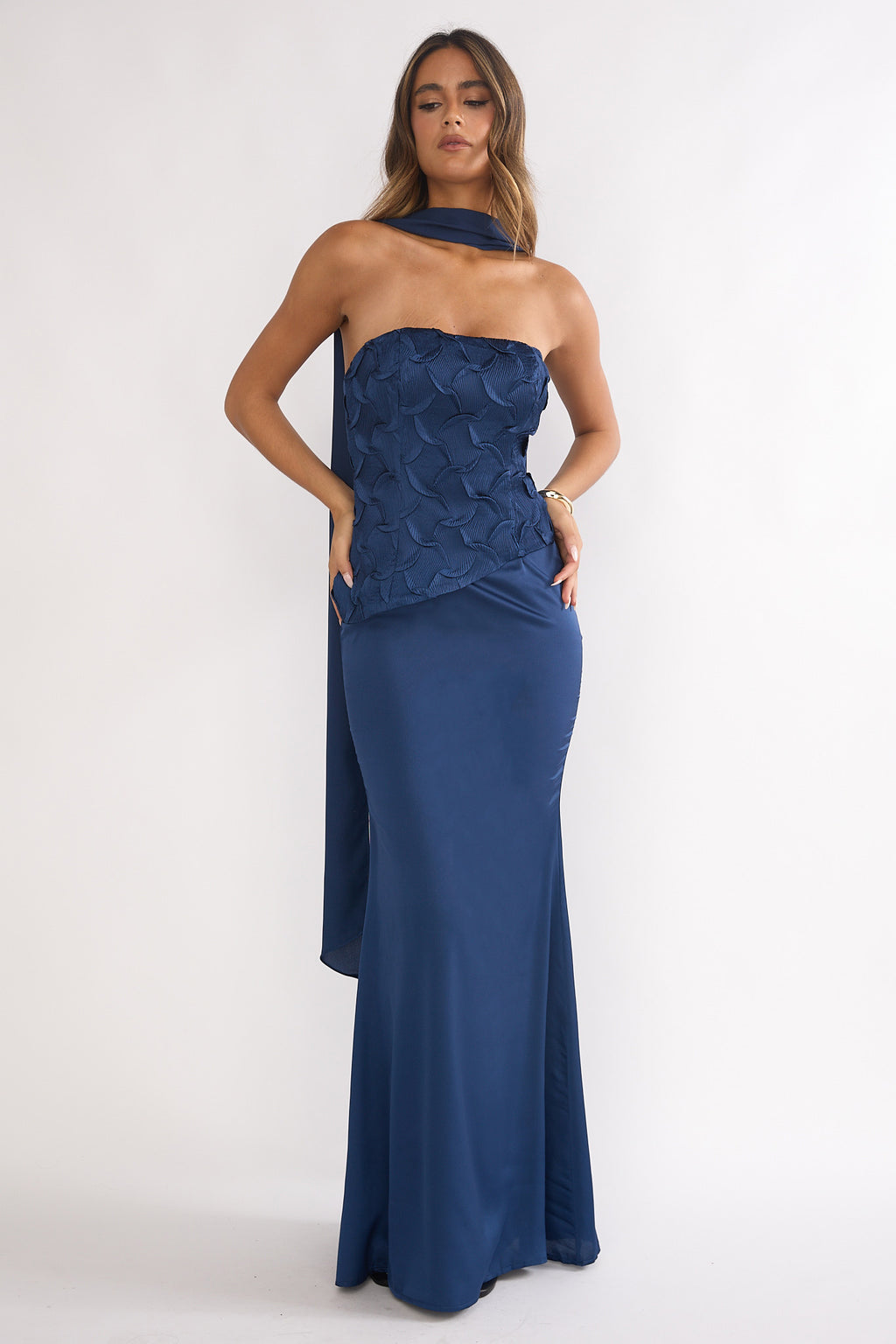Veradis Strapless Scarf Maxi Dress Navy by Selfie Leslie Australia